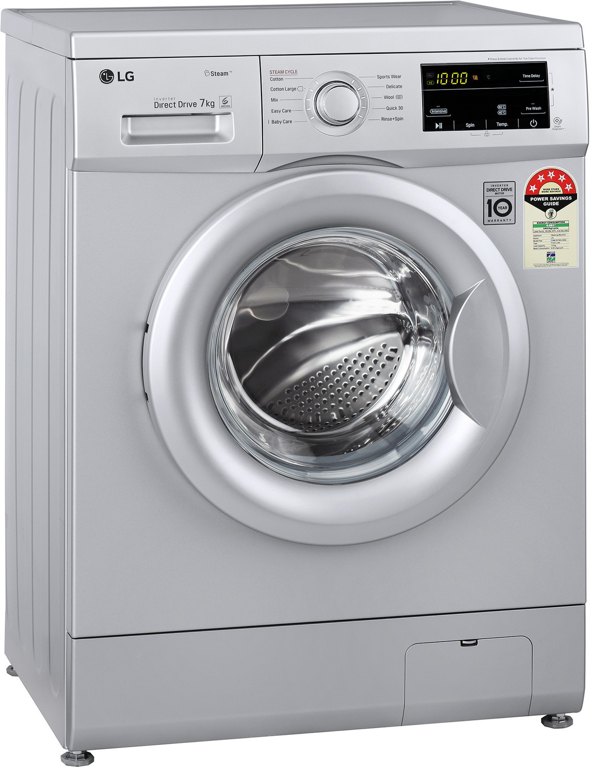 Image of LG 7 kg with Steam,inverter Fully Automatic Front Load Washing Machine with In-built Heater Silver