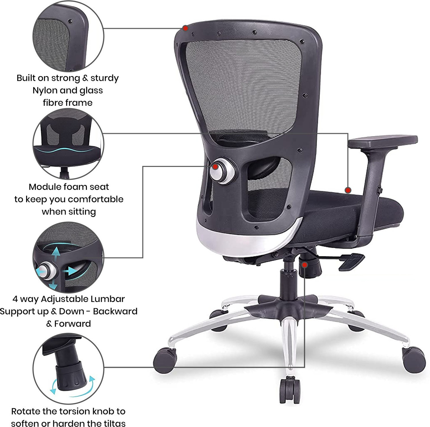 Image of GREEN SOUL Jupiter Superb Mid Back Ergonomic Chair|Home, Office|Adj. Armrest|Lumbar Support Mesh Office Adjustable Arm Chair