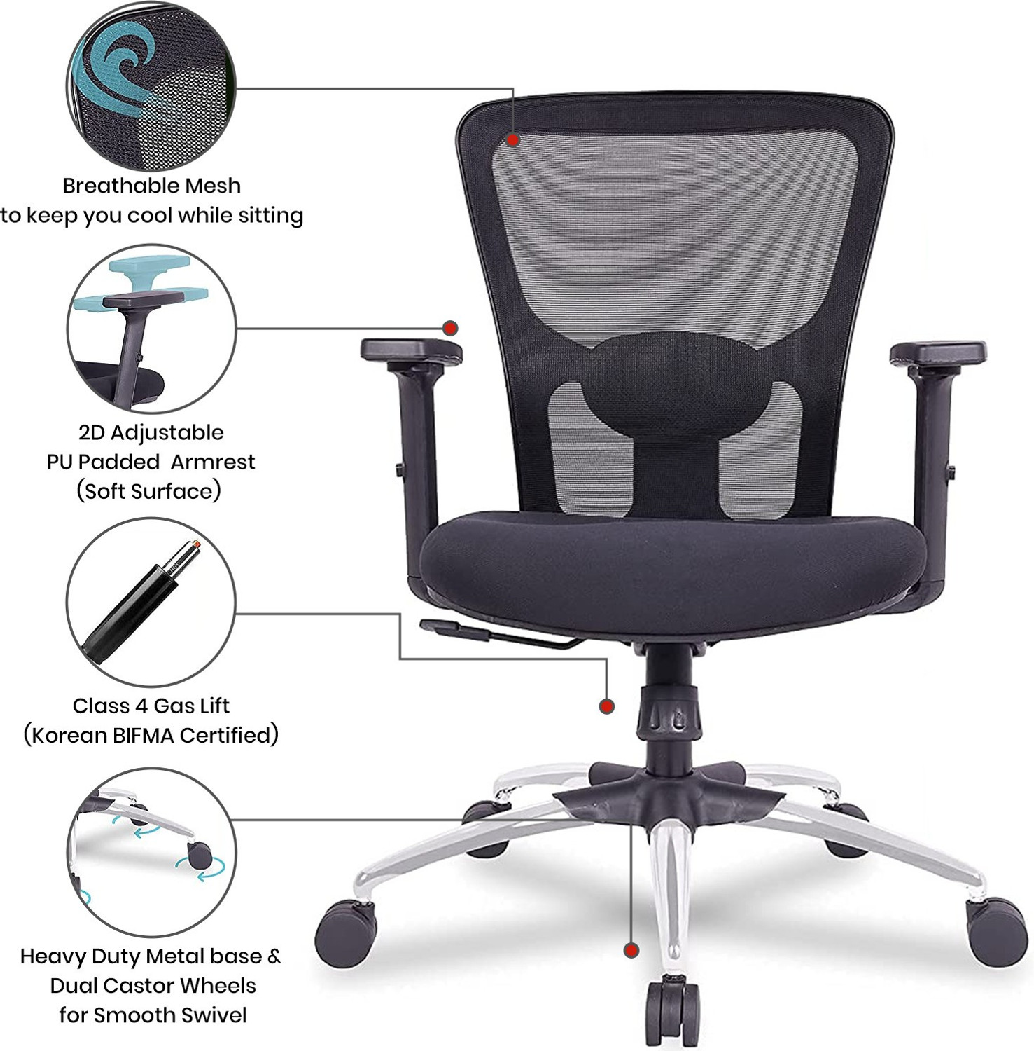 Image of GREEN SOUL Jupiter Superb Mid Back Ergonomic Chair|Home, Office|Adj. Armrest|Lumbar Support Mesh Office Adjustable Arm Chair