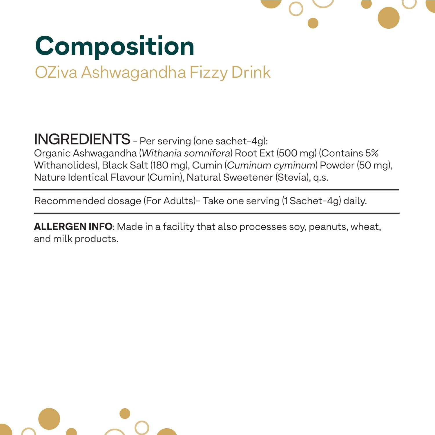 Image of OZiva Ashwagandha Fizzy Drink for Stress Management, Muscle Health