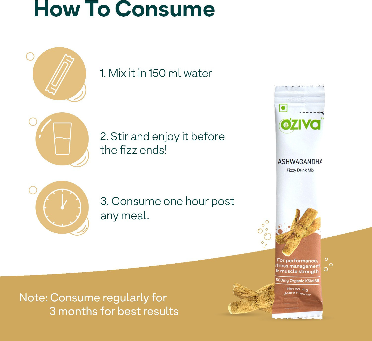 Image of OZiva Ashwagandha Fizzy Drink for Stress Management, Muscle Health