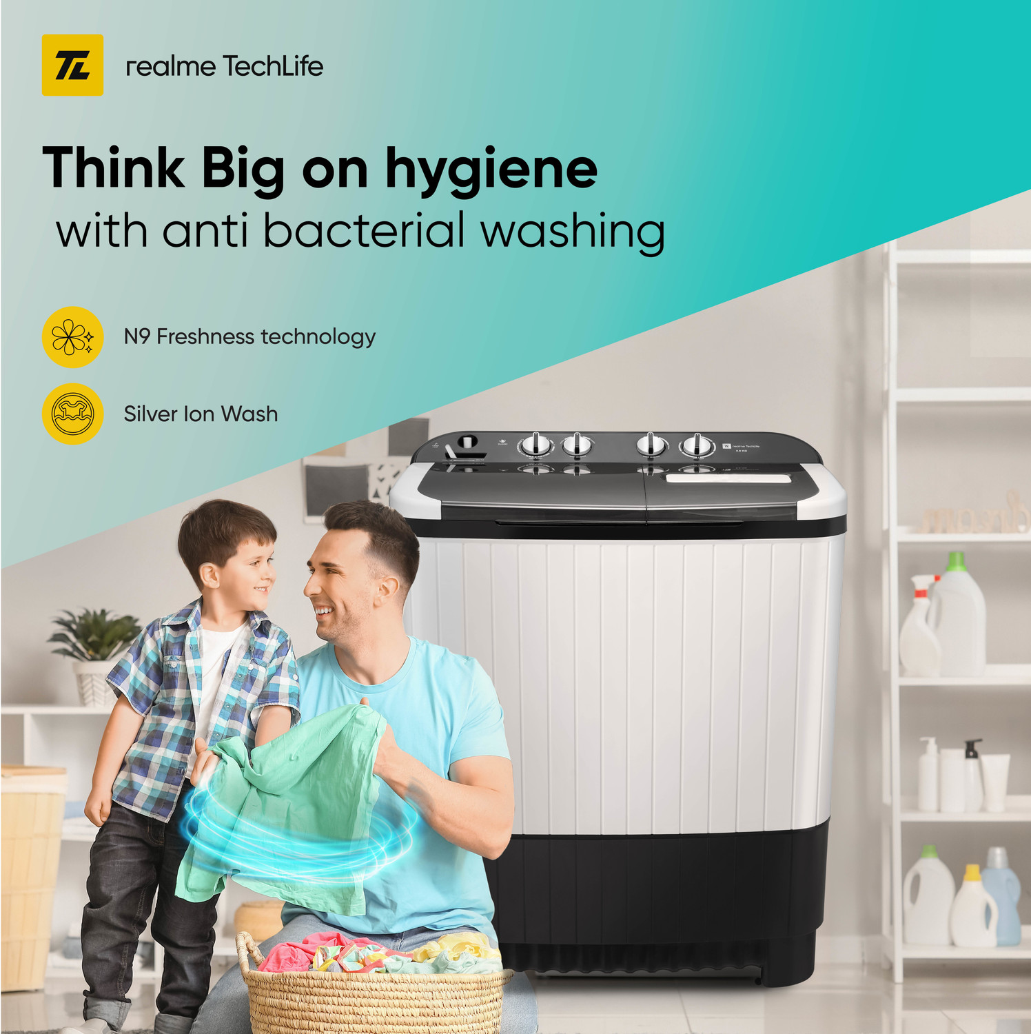 Image of realme TechLife 8 kg 5 Star Rating Semi Automatic Top Load Washing Machine White, Black