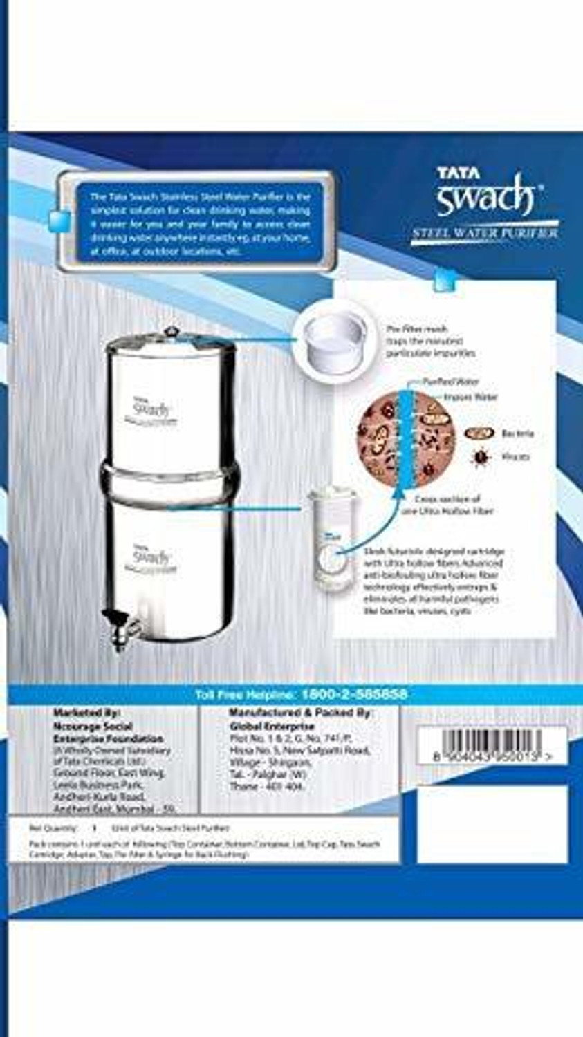 Image of Tata Swach STEEL WATER PURIFIER 20 L Gravity Based + UF Water Purifier