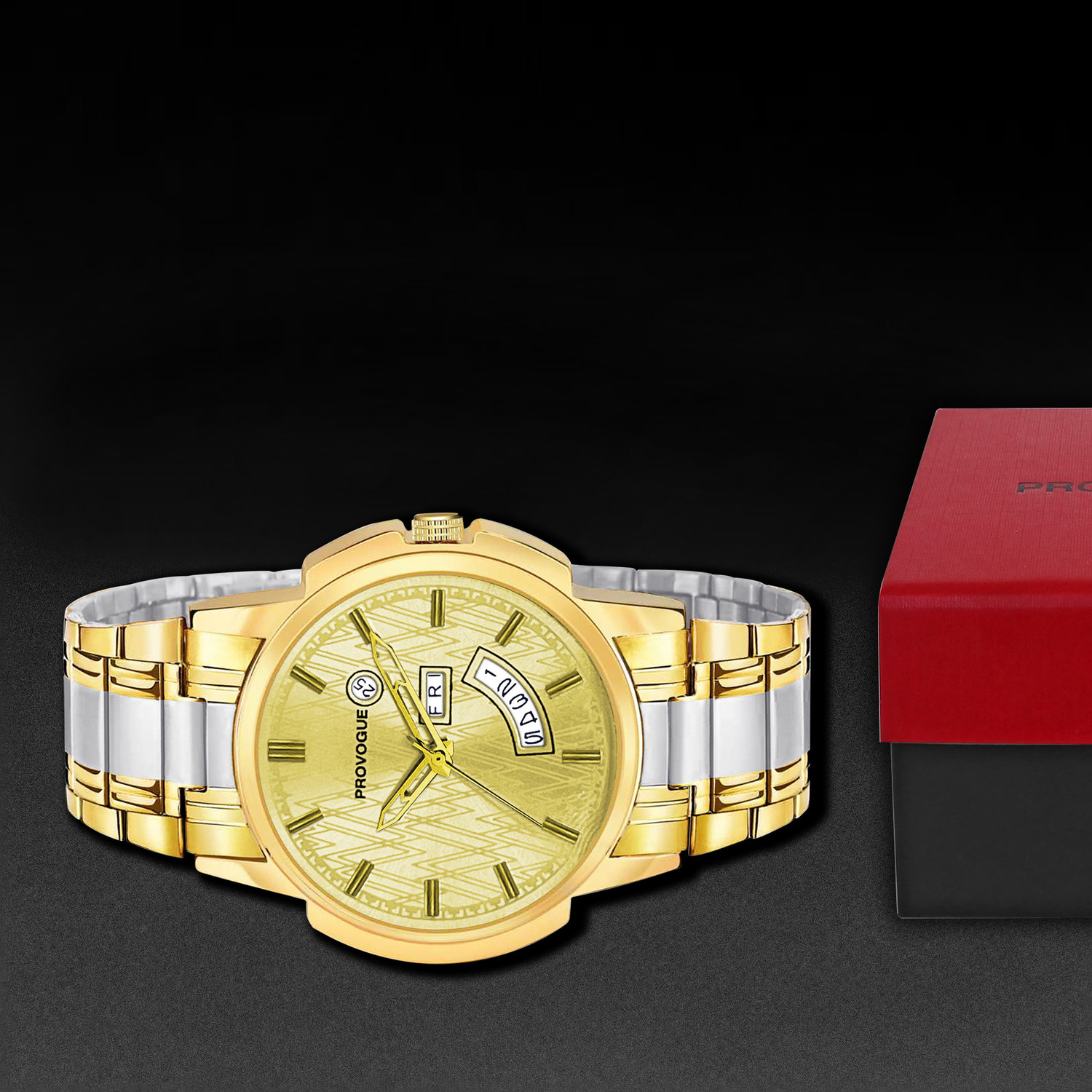 PROVOGUE SK PG 4008 GLD SLVR GLD Analog Watch for Men with Day and