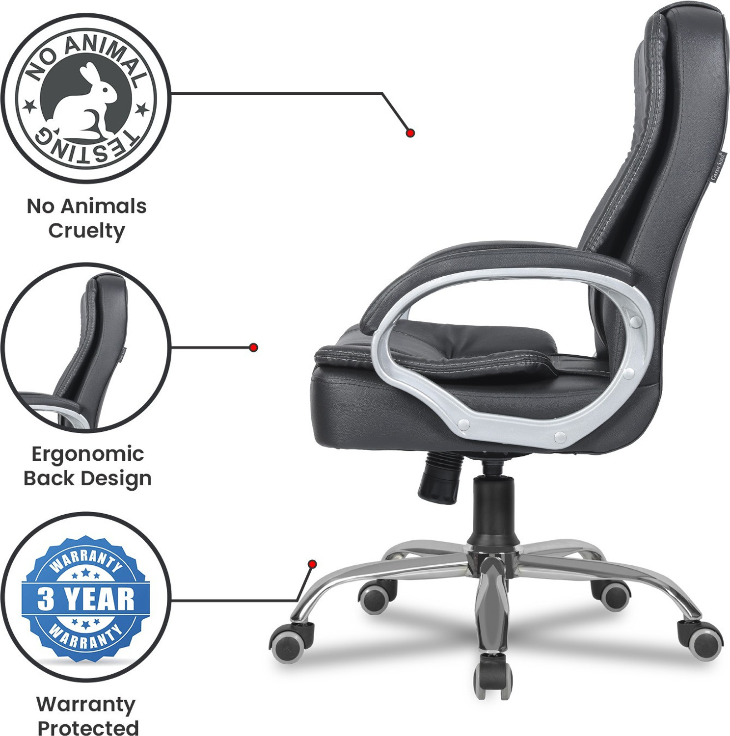 Image of GREEN SOUL Vienna Mid Back Ergonomic Chair|Home & Office use|Premium Finish|Ultra Comfort Leatherette Office Executive Chair