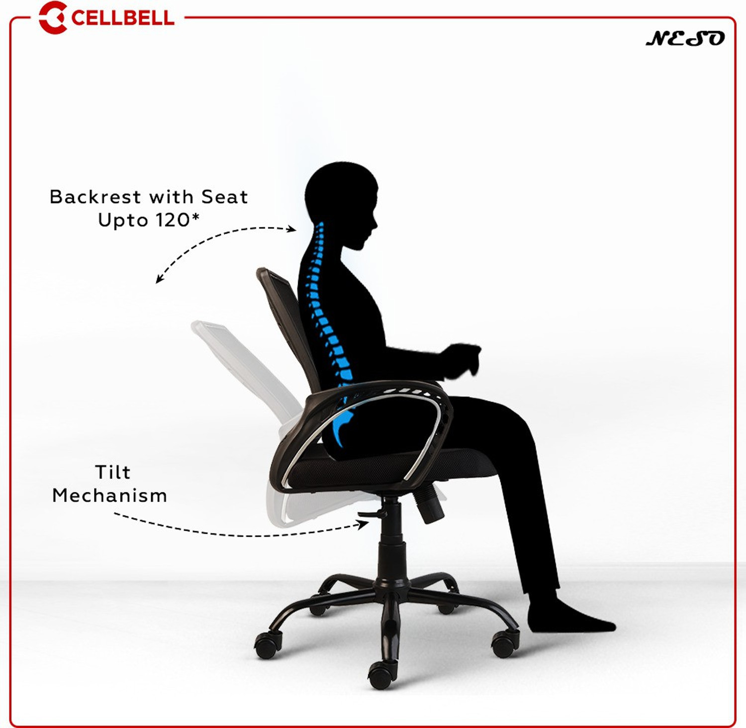 Image of CELLBELL Neso C106 Mid Back Mesh Office Executive Chair (Black, Optional Installation Available)