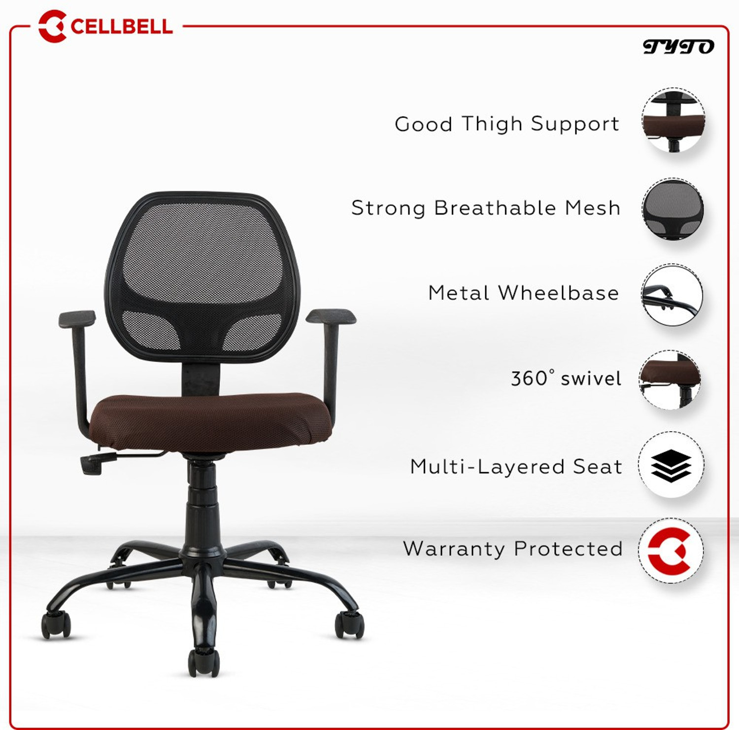 Image of CELLBELL CELLBELL Tyto C103 Mid Back Mesh Office Executive Chair Mesh Office Executive Chair