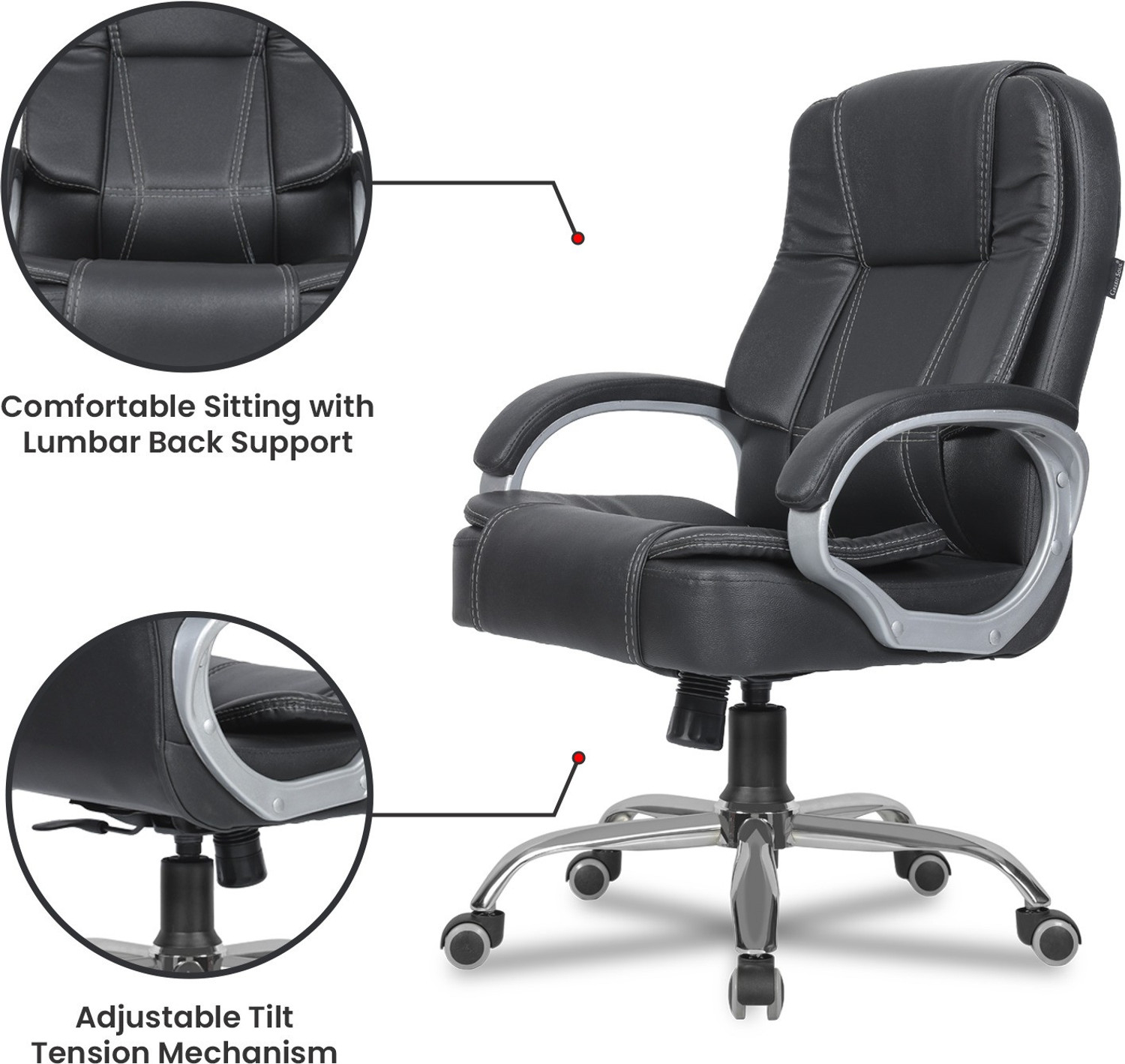 Image of GREEN SOUL Vienna Mid Back Ergonomic Chair|Home & Office use|Premium Finish|Ultra Comfort Leatherette Office Executive Chair