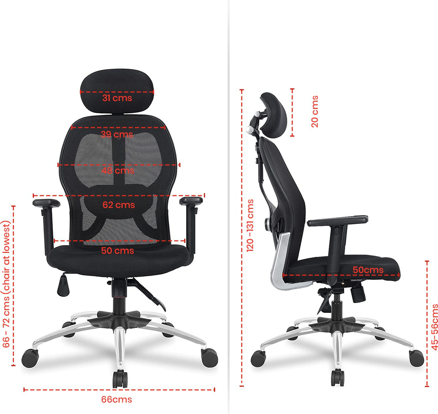 Image of GREEN SOUL NewYork Superb High Back Ergonomic Chair|Home, Office, WFH|Lumbar Support|Tilt Mesh Office Adjustable Arm Chair