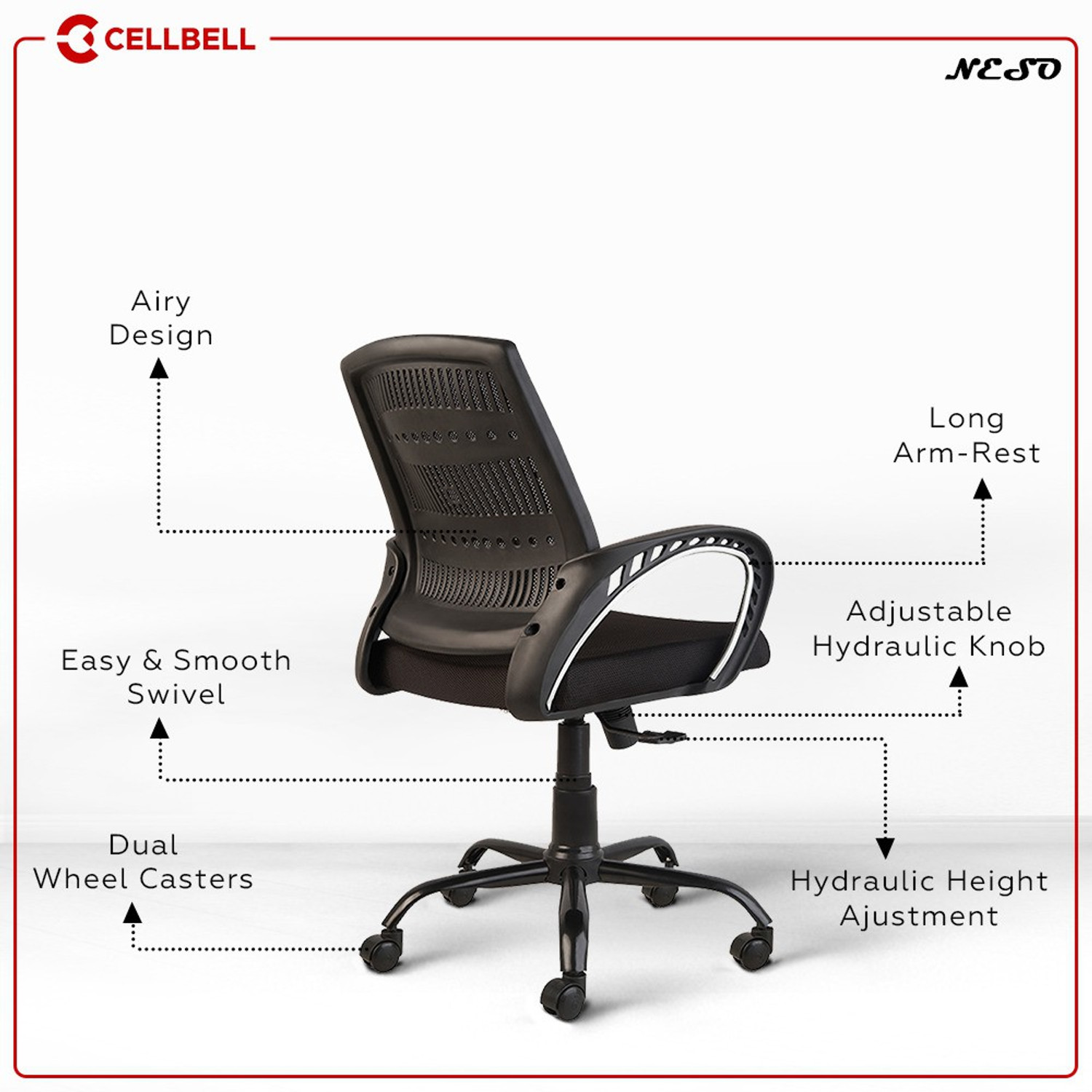 Image of CELLBELL Neso C106 Mid Back Mesh Office Executive Chair (Black, Optional Installation Available)