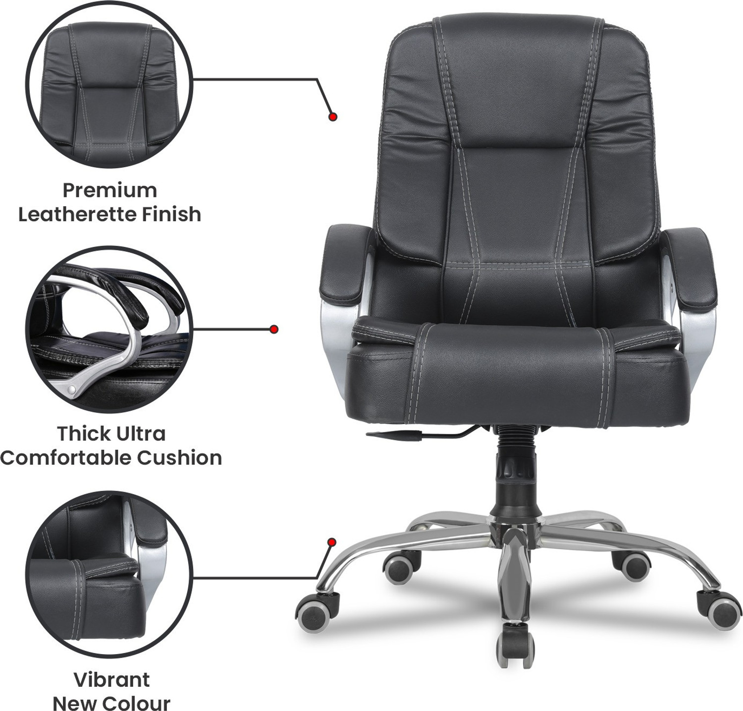 Image of GREEN SOUL Vienna Mid Back Ergonomic Chair|Home & Office use|Premium Finish|Ultra Comfort Leatherette Office Executive Chair