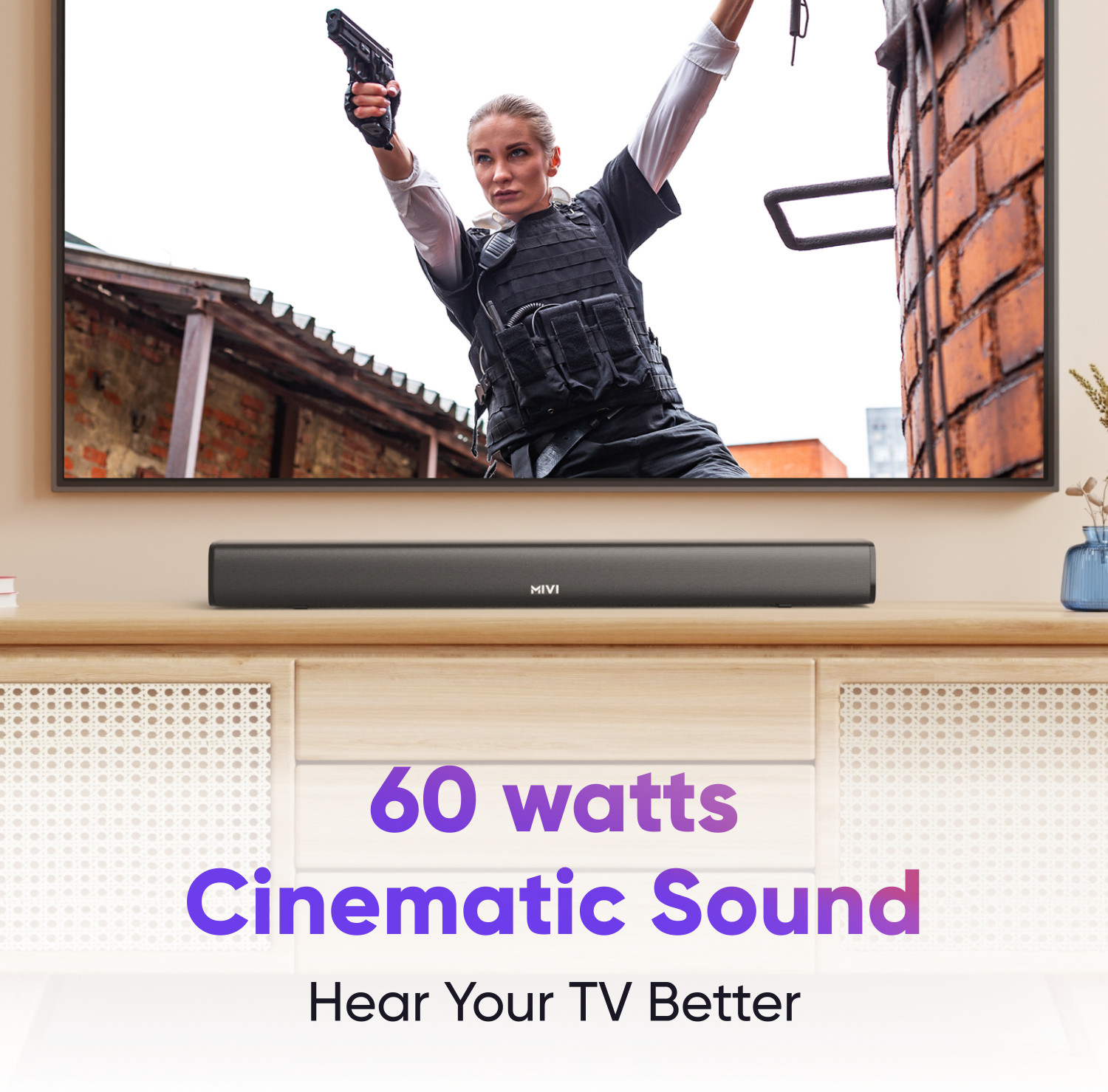 Image of Mivi Fort S60 with 2 inBuilt Subwoofers, 3EQ Modes, Remote Ctrl 60 W Bluetooth Soundbar