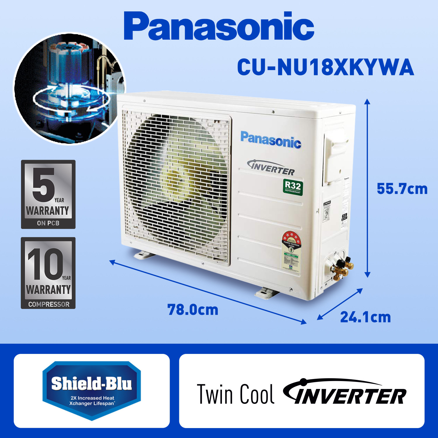 Image of Panasonic 2022 Model 1.5 Ton 5 Star Split Inverter with Wi-fi AC