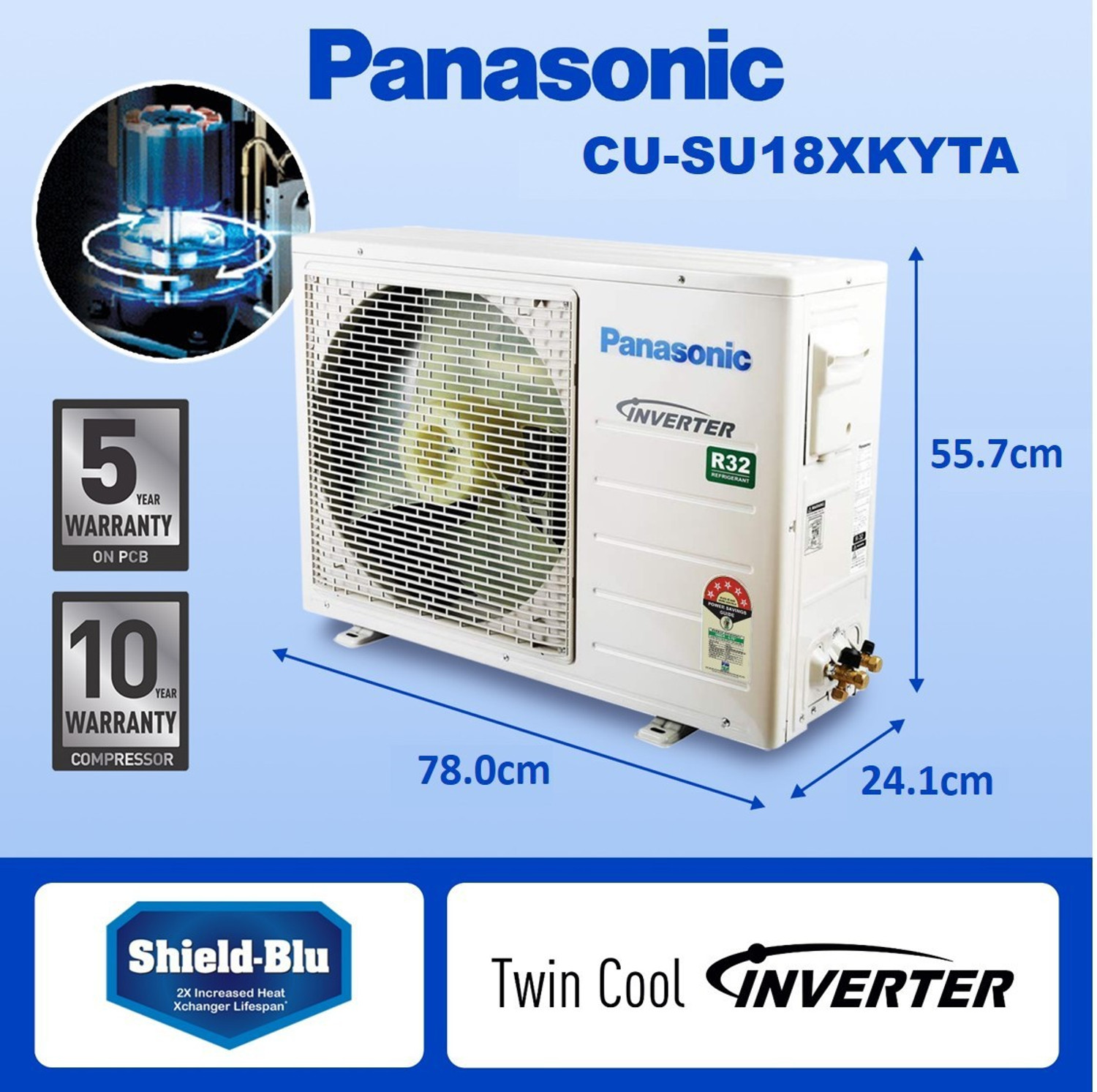 Image of Panasonic 1.5 Ton 3 Star Split Inverter AC with Wi-fi Connect - White (CS /CU-SU18XKYTA, Copper Condenser)