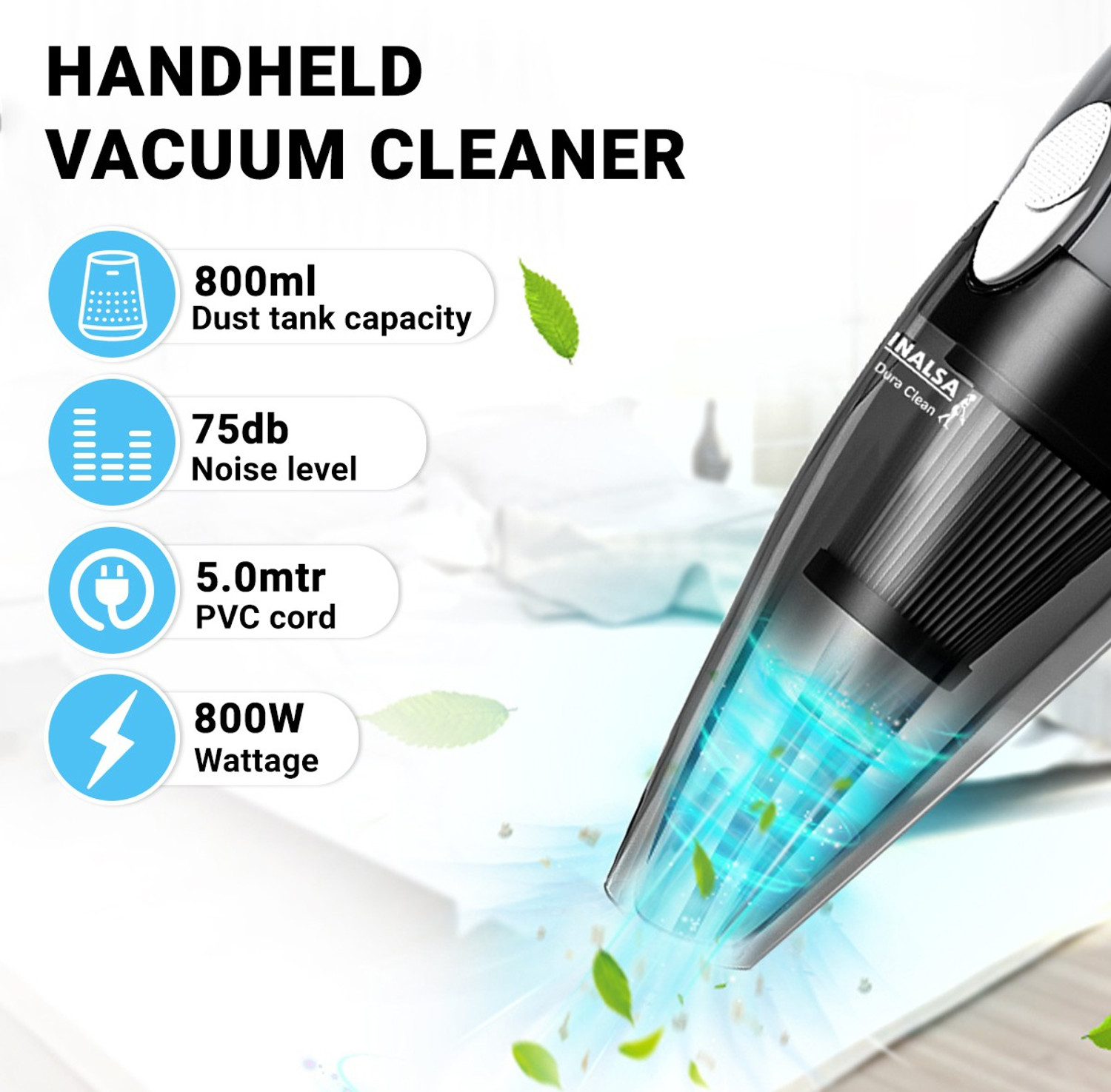 Image of Inalsa Dura Clean Hand-held Vacuum Cleaner with Reusable Dust Bag