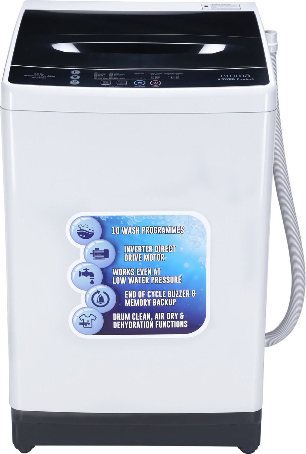 Image of Croma 8 kg Fully Automatic Top Load Washing Machine Grey