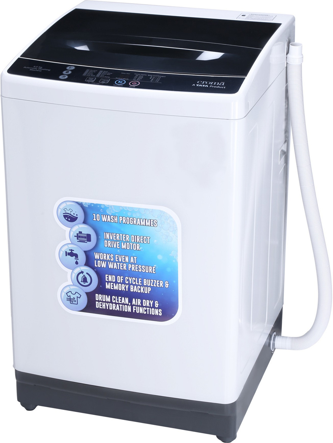 Image of Croma 8 kg Fully Automatic Top Load Washing Machine Grey