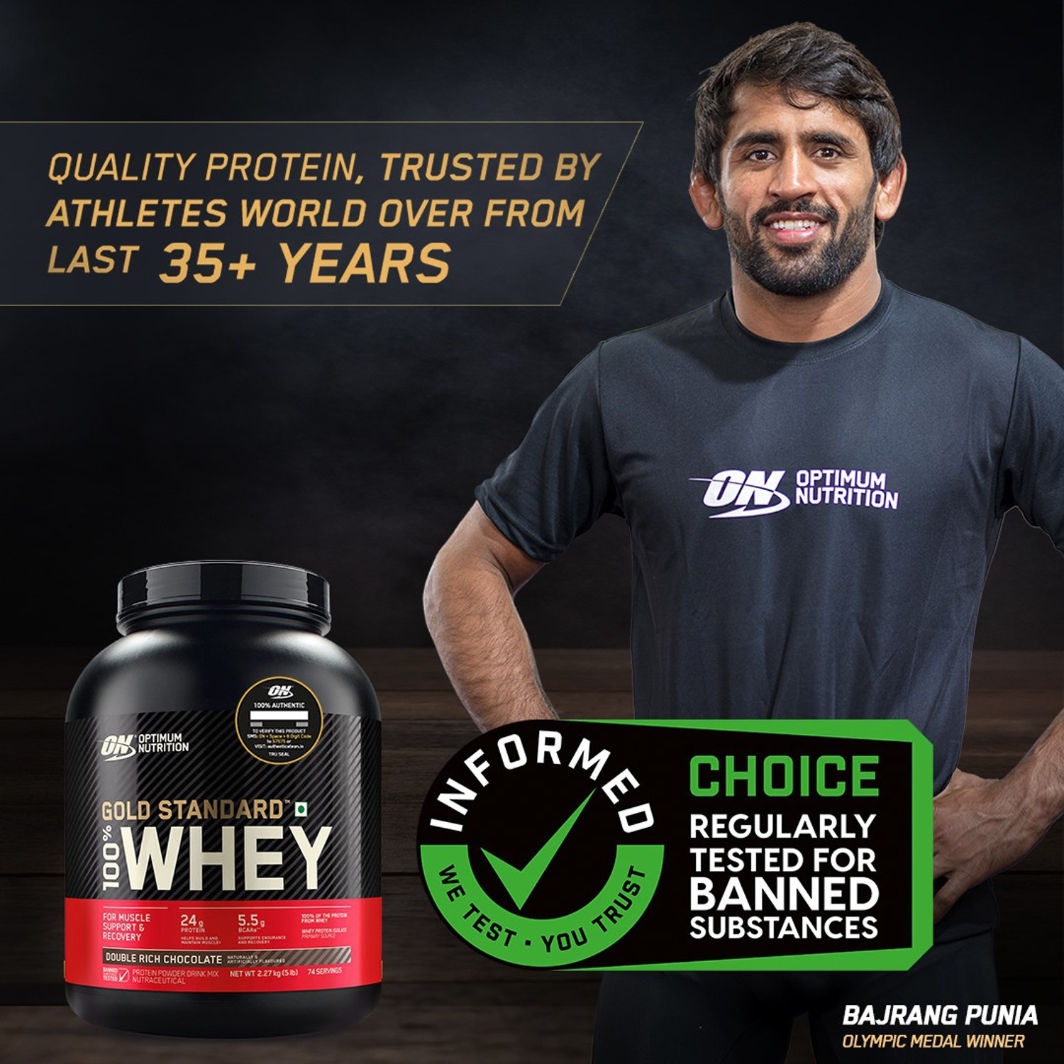 Image of Optimum Nutrition (ON) RCB Limited Edition Gold Standard 100% Whey protein ,primary source Isolate Whey Protein