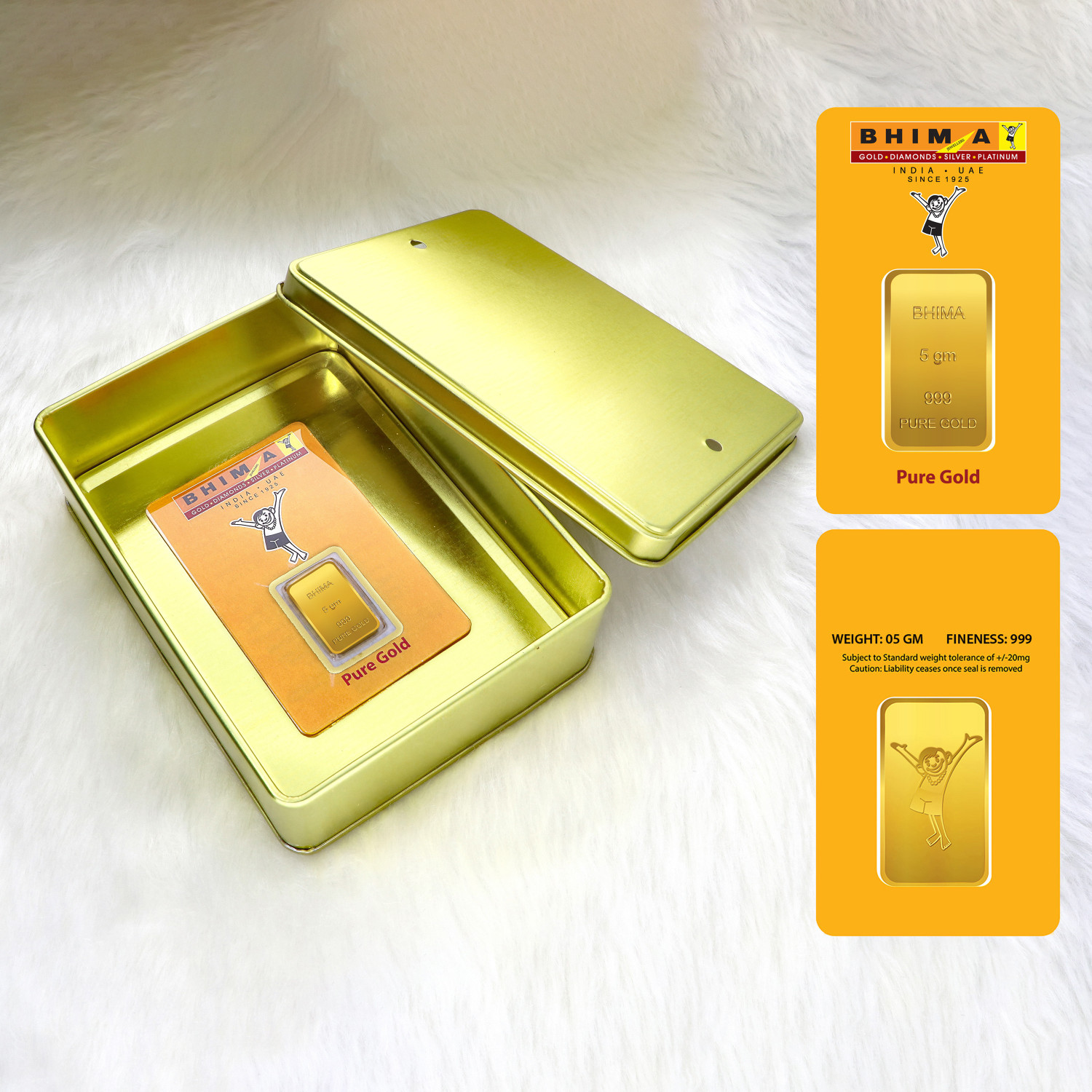 Image of Bhima Jewellers 24K 5 g Yellow Gold Bar 24 (999) K 5 g Gold Bar