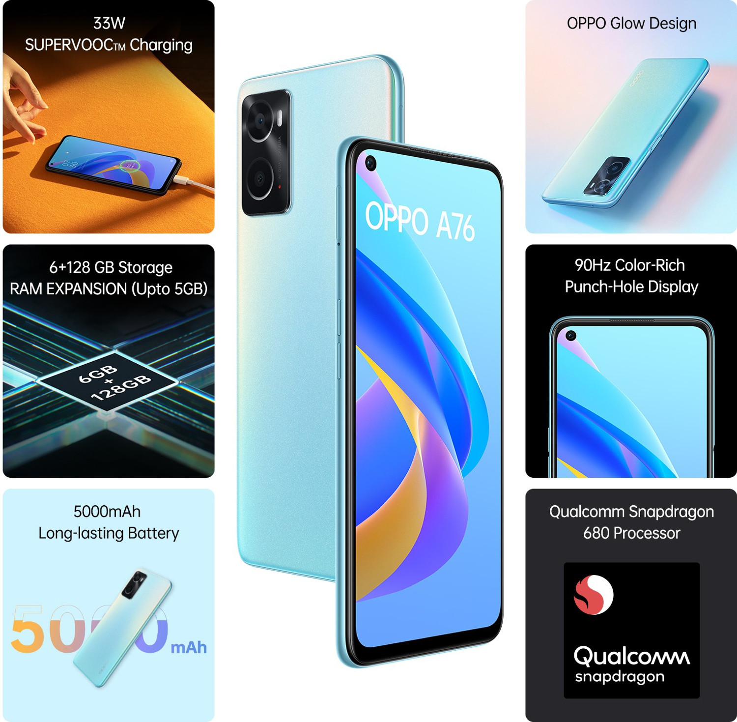 Image of OPPO A76 (Glowing Blue, 128 GB)