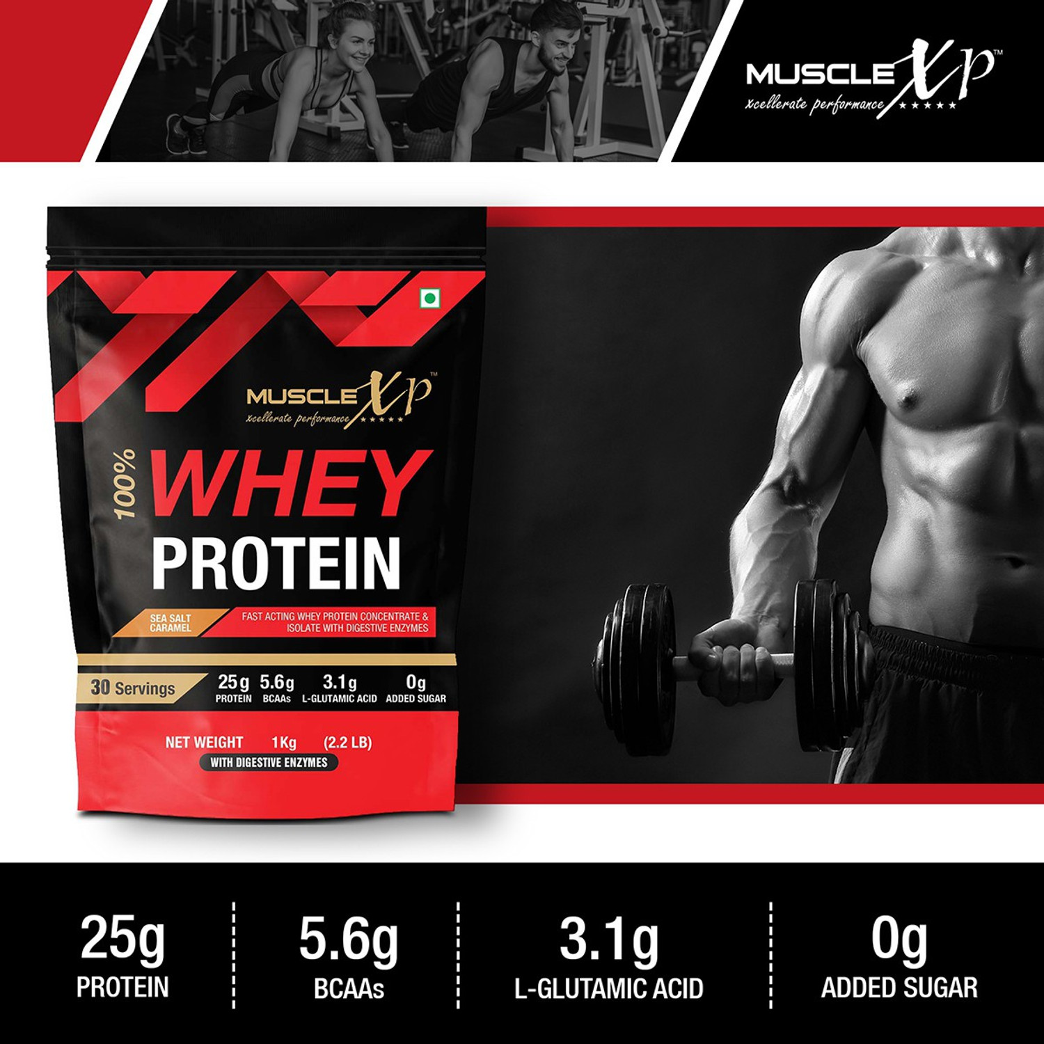 Image of MuscleXP 100% Whey Protein with Whey Protein Isolate Blend (75g Protein) Whey Protein