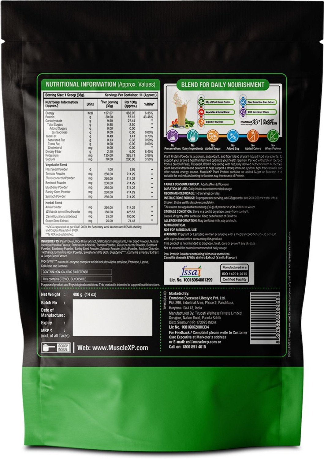 Image of MuscleXP Plant Protein - Natural Protein Powder with Pea Protein Plant-Based Protein