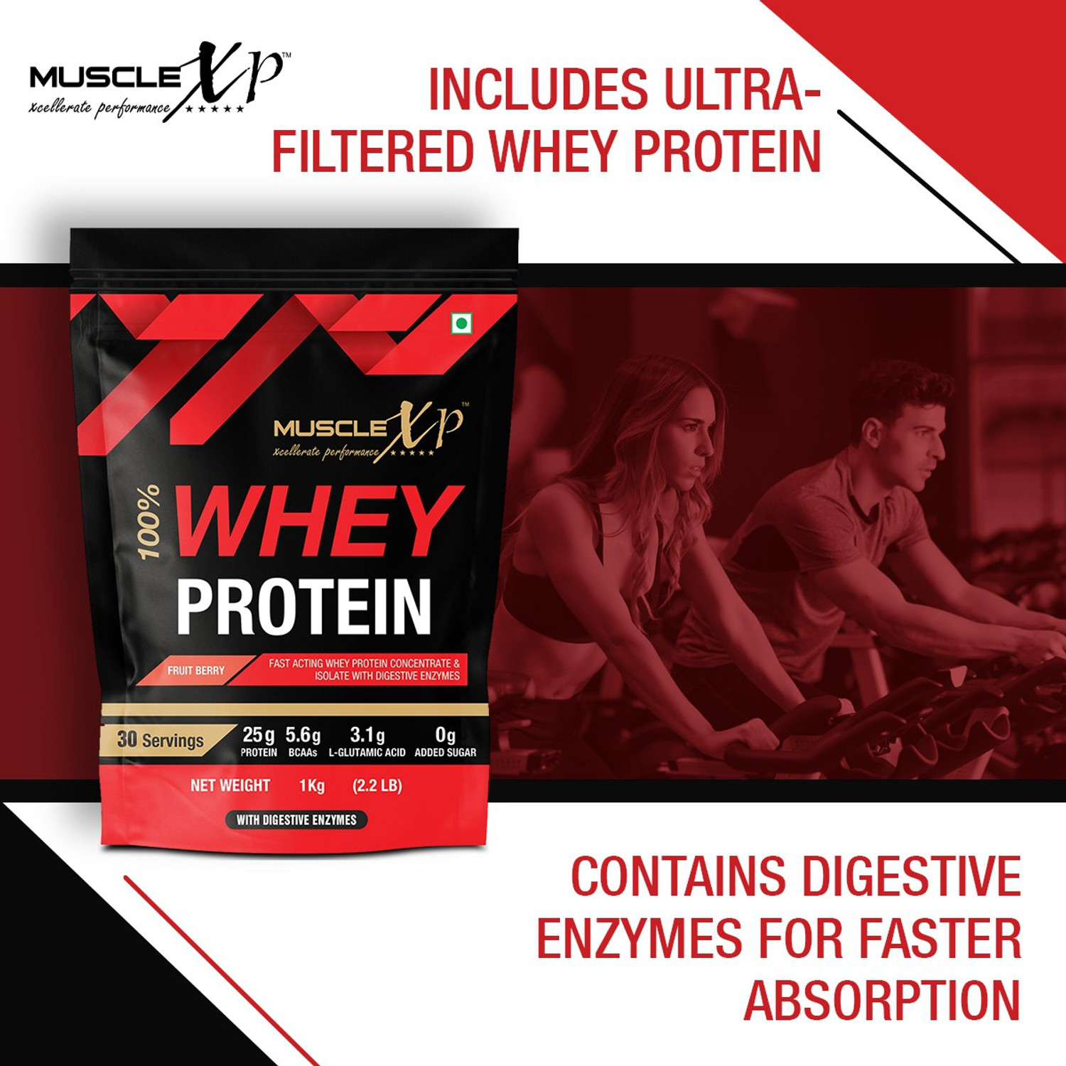 Image of MuscleXP 100% Whey Protein with Whey Protein Isolate Blend (75g Protein) Whey Protein
