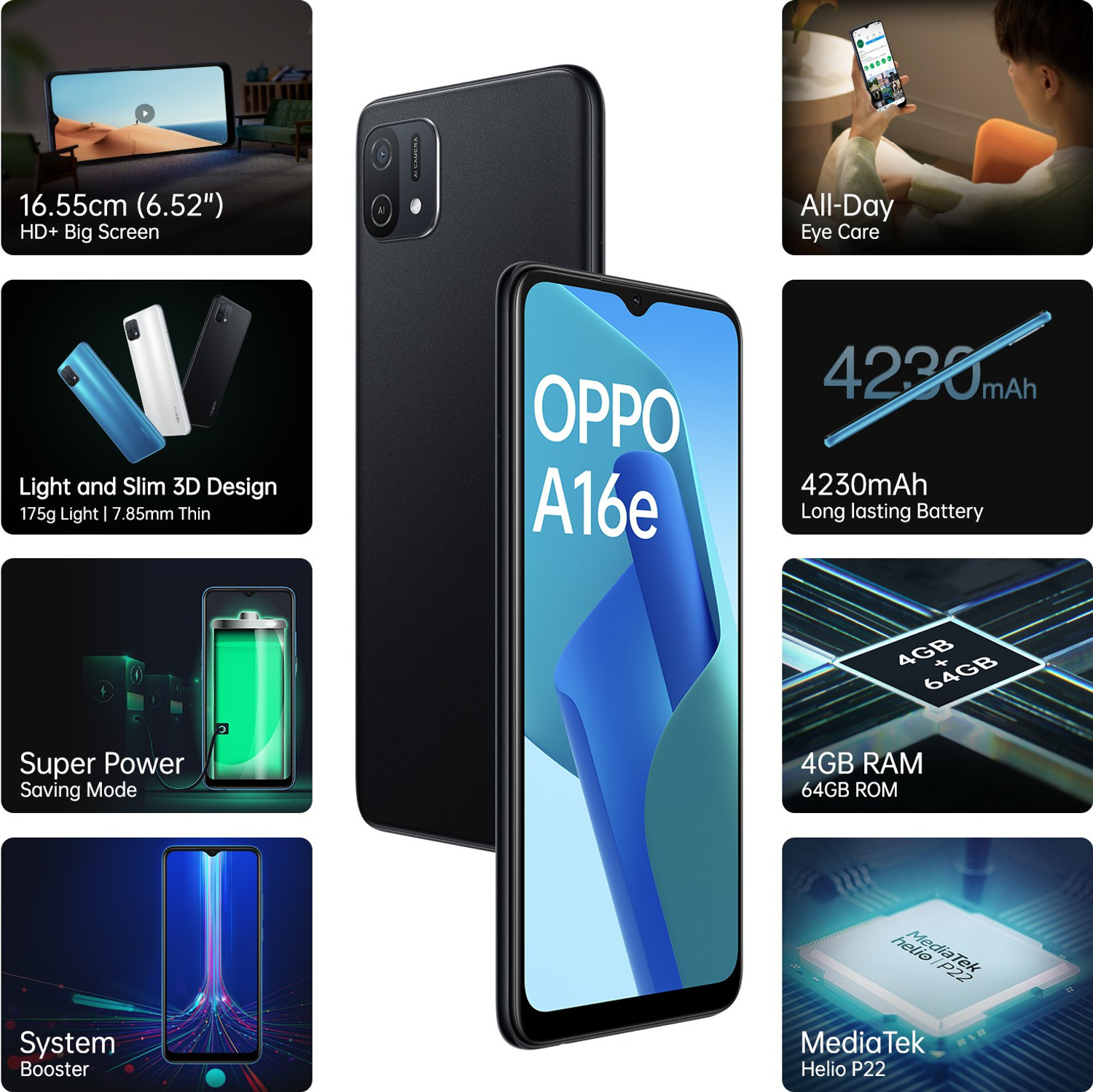 Image of OPPO A16E (Midnight Black, 64 GB) (4 GB RAM)