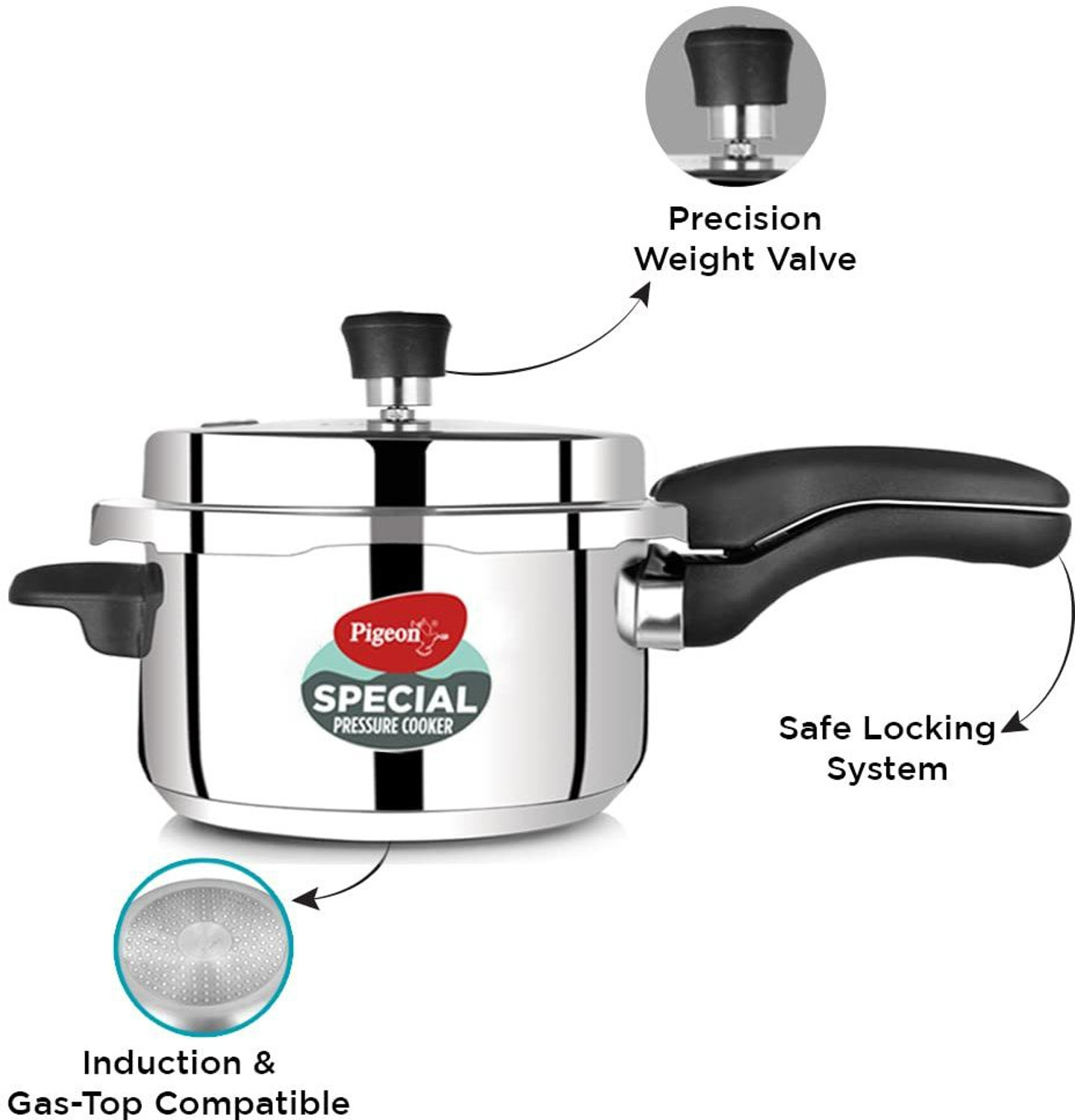 Image of Pigeon Special and 2 L, 3 L, 5 L Outer Lid Induction Bottom Pressure Cooker