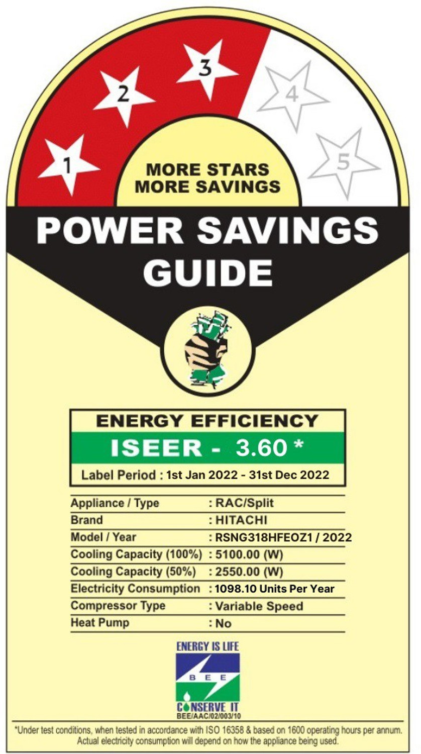 Image of Hitachi 1.5 Ton 3 Star Split Inverter AC - White, Gold (RSNG318HFEOZ1 /ESNG318HFEOZ1 /CSNG318HFEOZ1, Copper Condenser)