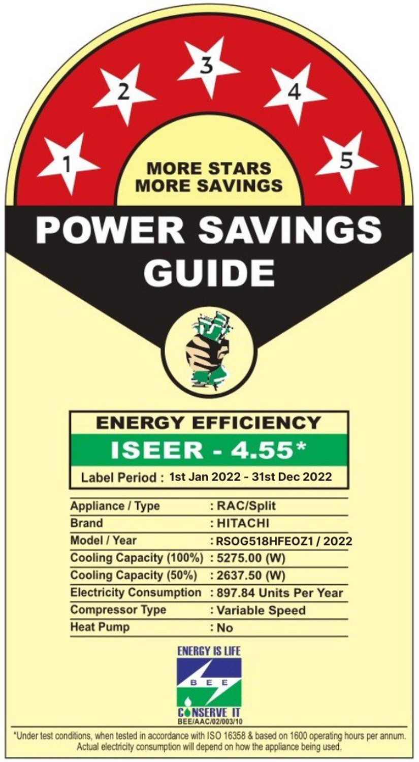 Image of Hitachi 1.5 Ton 5 Star Split Inverter AC - White, Gold (RSOG518HFEOZ1 /ESOG518HFEOZ1 /CSOG518HFEOZ1, Copper Condenser)
