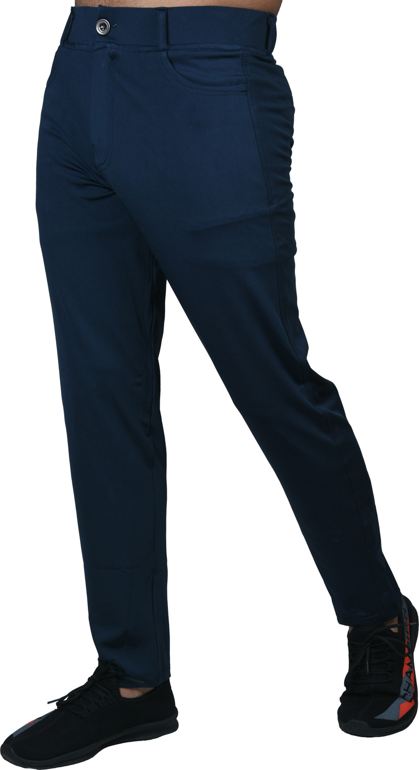 Image of KHOZI Slim Fit Men Blue Trousers