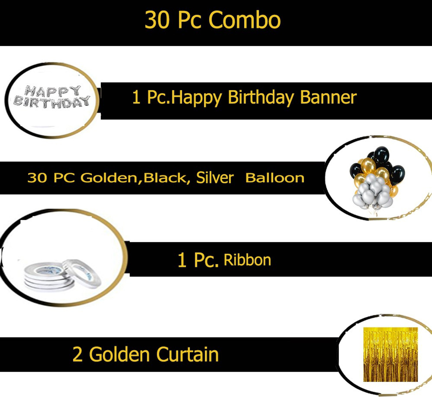 Image of PARTY MIDLINKERZ Happy Birthday Balloons Party Decoration Kit items 30Pcs combo set decor for HBD
