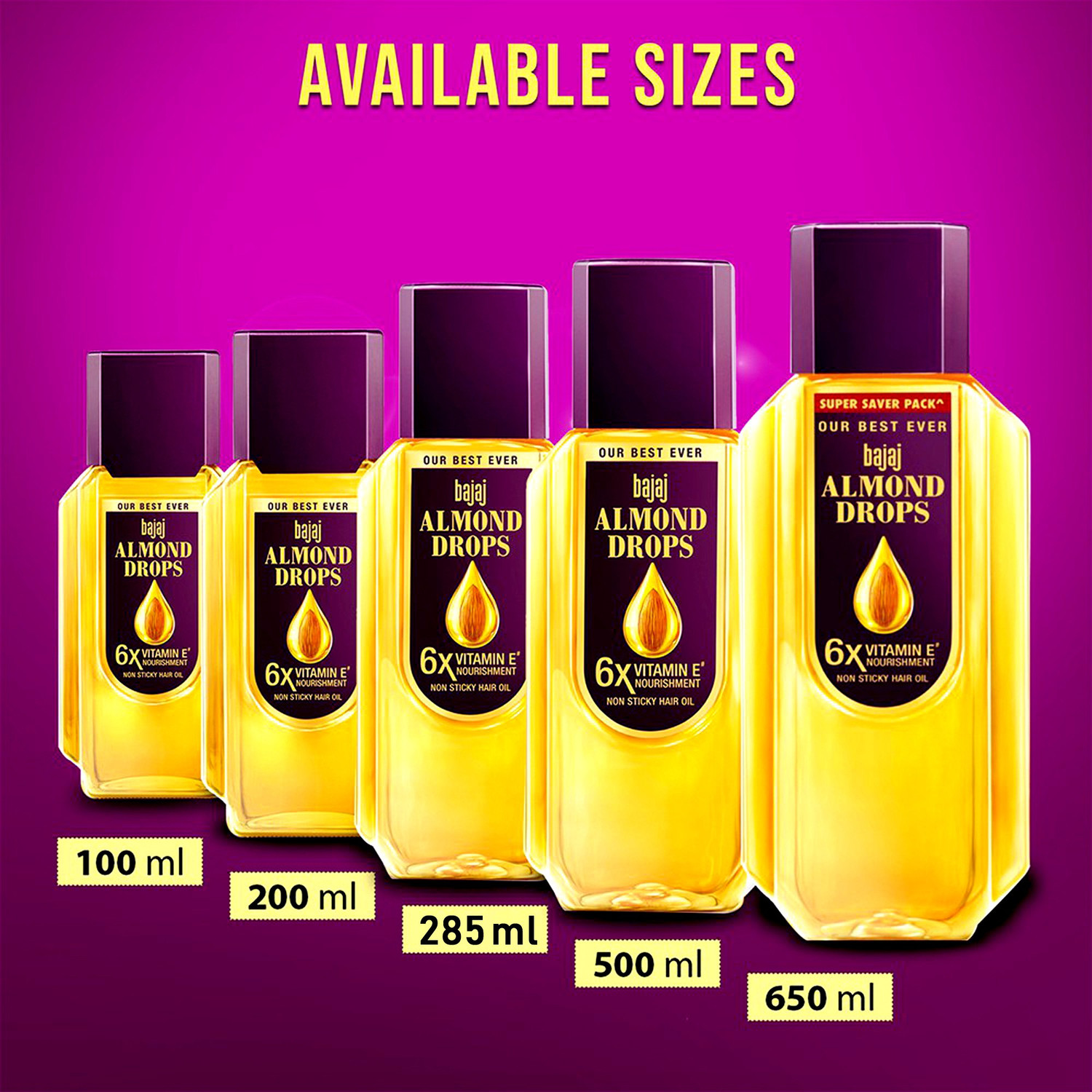 Image of BAJAJ Almond Drops Hair Oil enriched with 6X Vitamin E, Reduces Hair Fall Hair Oil