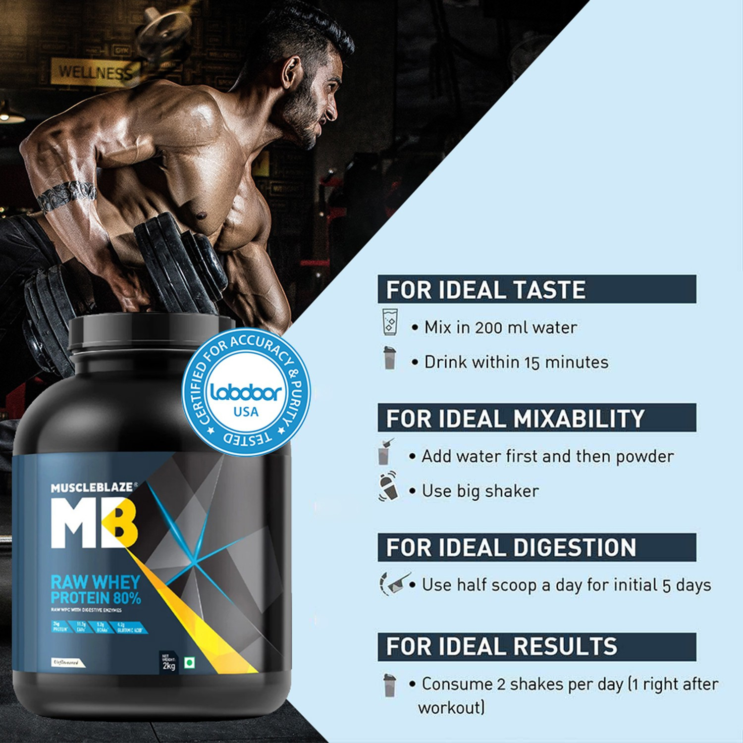 Image of MUSCLEBLAZE 100% Clean Raw Concentrate, Light & Clean, Easy to Digest Whey Protein