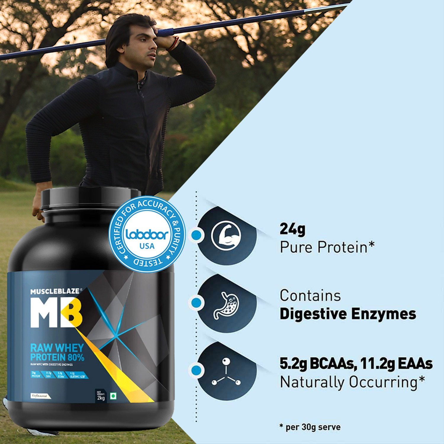 Image of MUSCLEBLAZE 100% Clean Raw Concentrate, Light & Clean, Easy to Digest Whey Protein