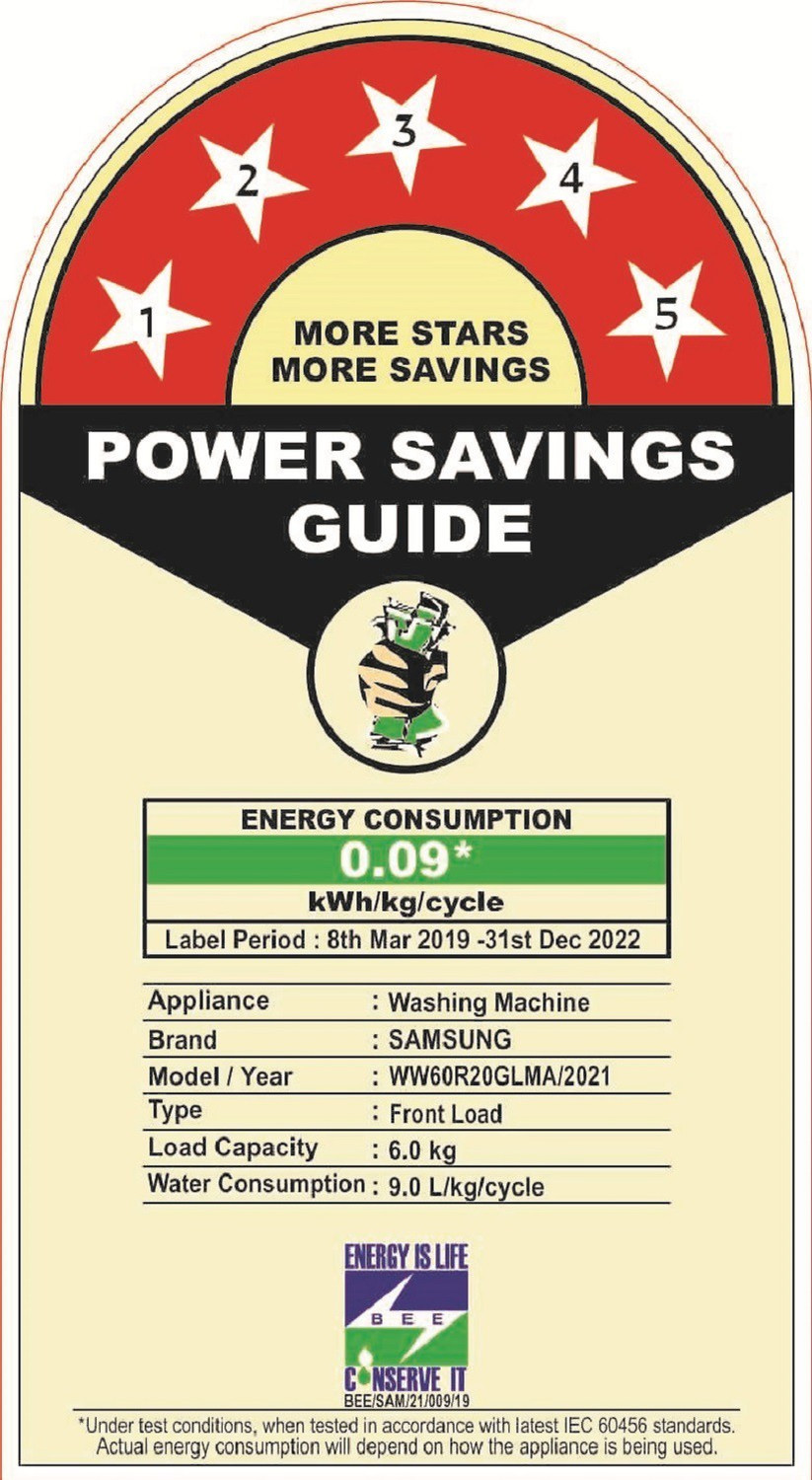 Image of Samsung 6 kg Inverter 5 Star Hygiene Steam Fully Automatic Front Load Washing Machine with In-built Heater White