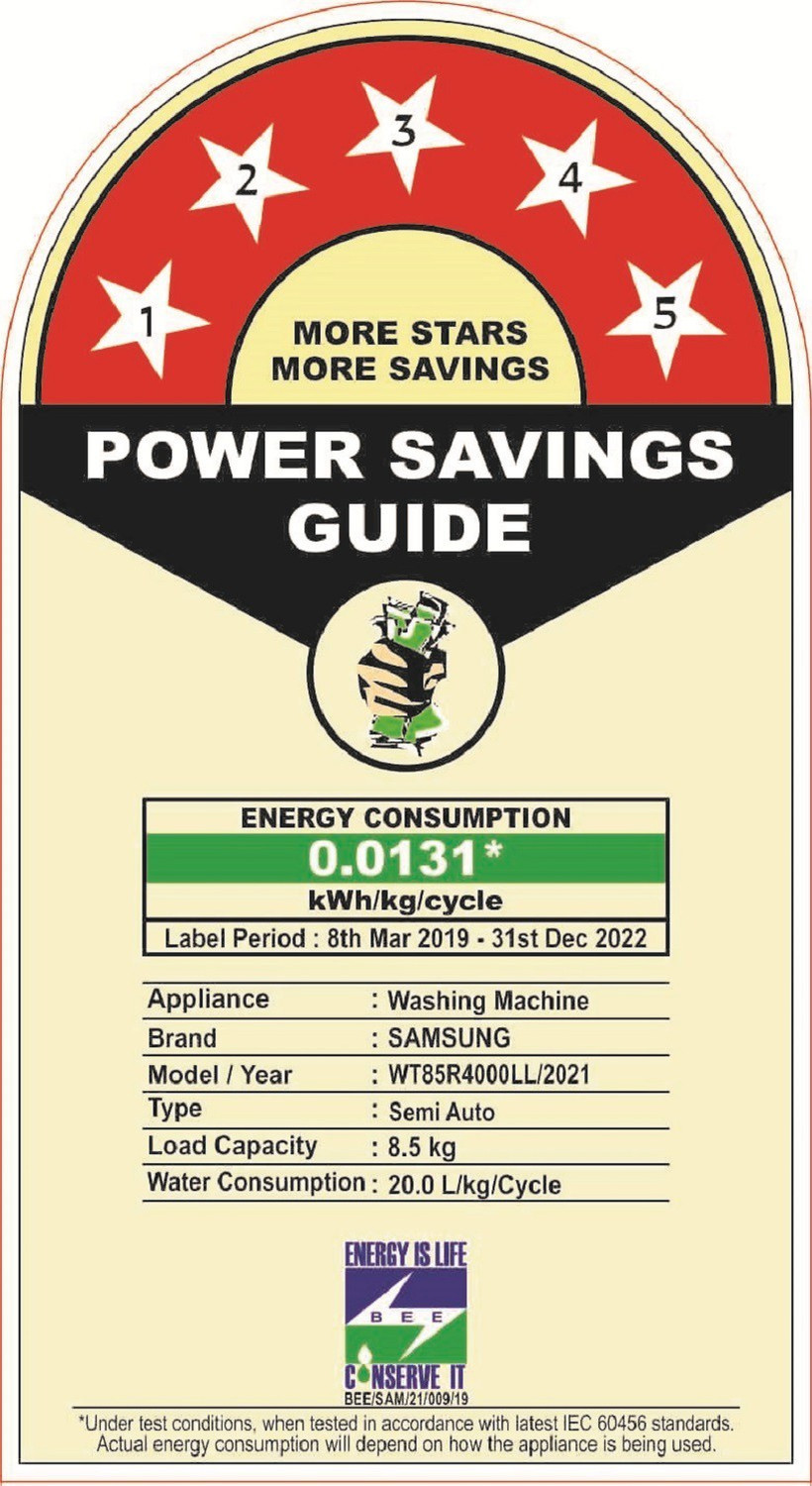 Image of Samsung 8.5 kg 5 star Semi Automatic Top Load Washing Machine White, Grey