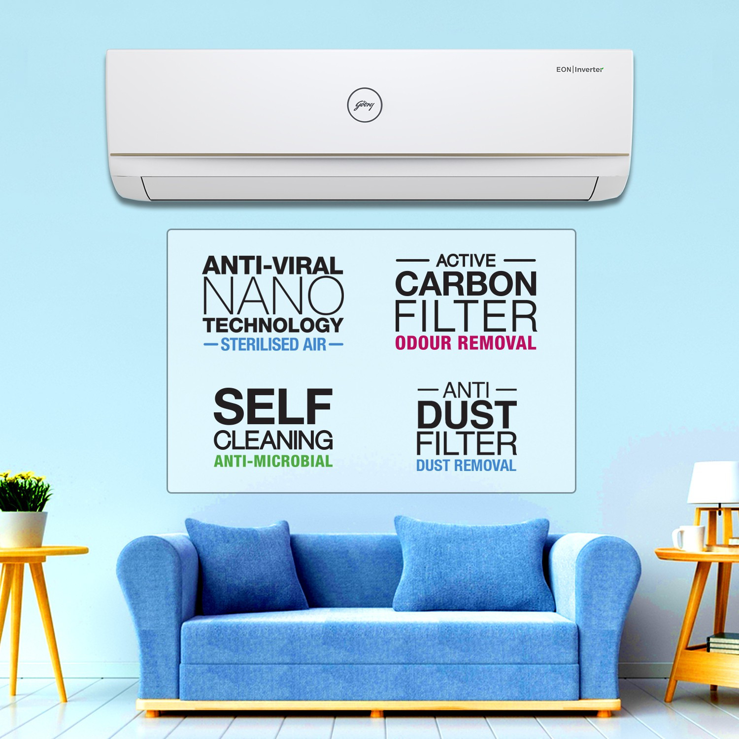 Image of Godrej 2022 Model 1 Ton 3 Star Split Inverter With Anti-Virus Protection AC