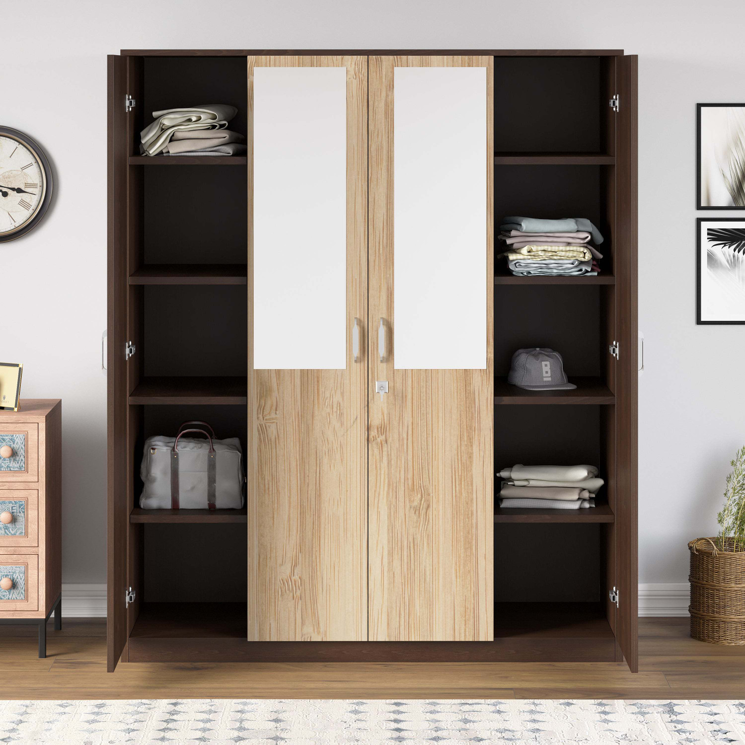 Image of Nilkamal Willy Engineered Wood 4 Door Wardrobe