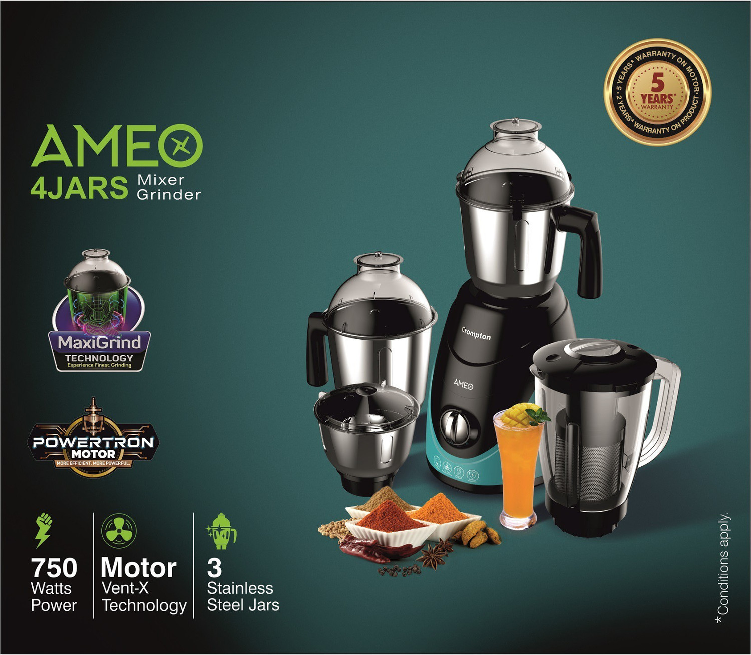 Image of Crompton Ameo 750 W Mixer Grinder