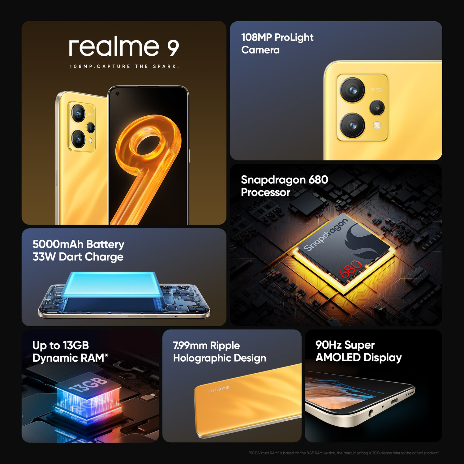 Image of realme 9 (Sunburst Gold, 128 GB)