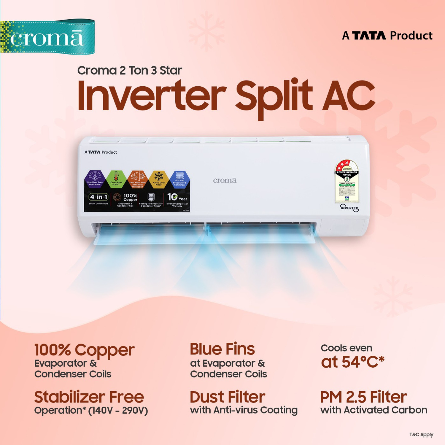 Image of Croma 2022 Model 2 Ton 3 Star Split Inverter 4-in-1 Smart Convertible AC