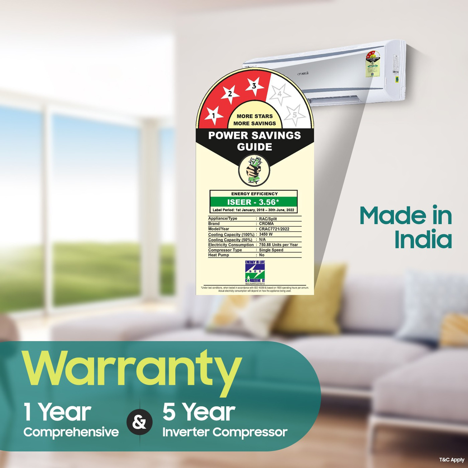 Image of Croma 2019 Model 1 Ton 3 Star Split AC