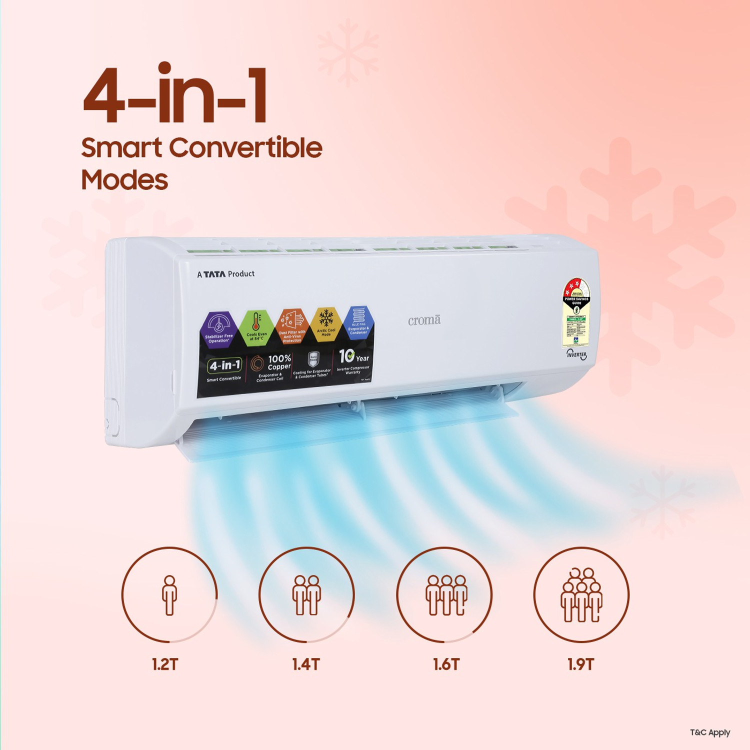 Image of Croma 2022 Model 2 Ton 3 Star Split Inverter 4-in-1 Smart Convertible AC
