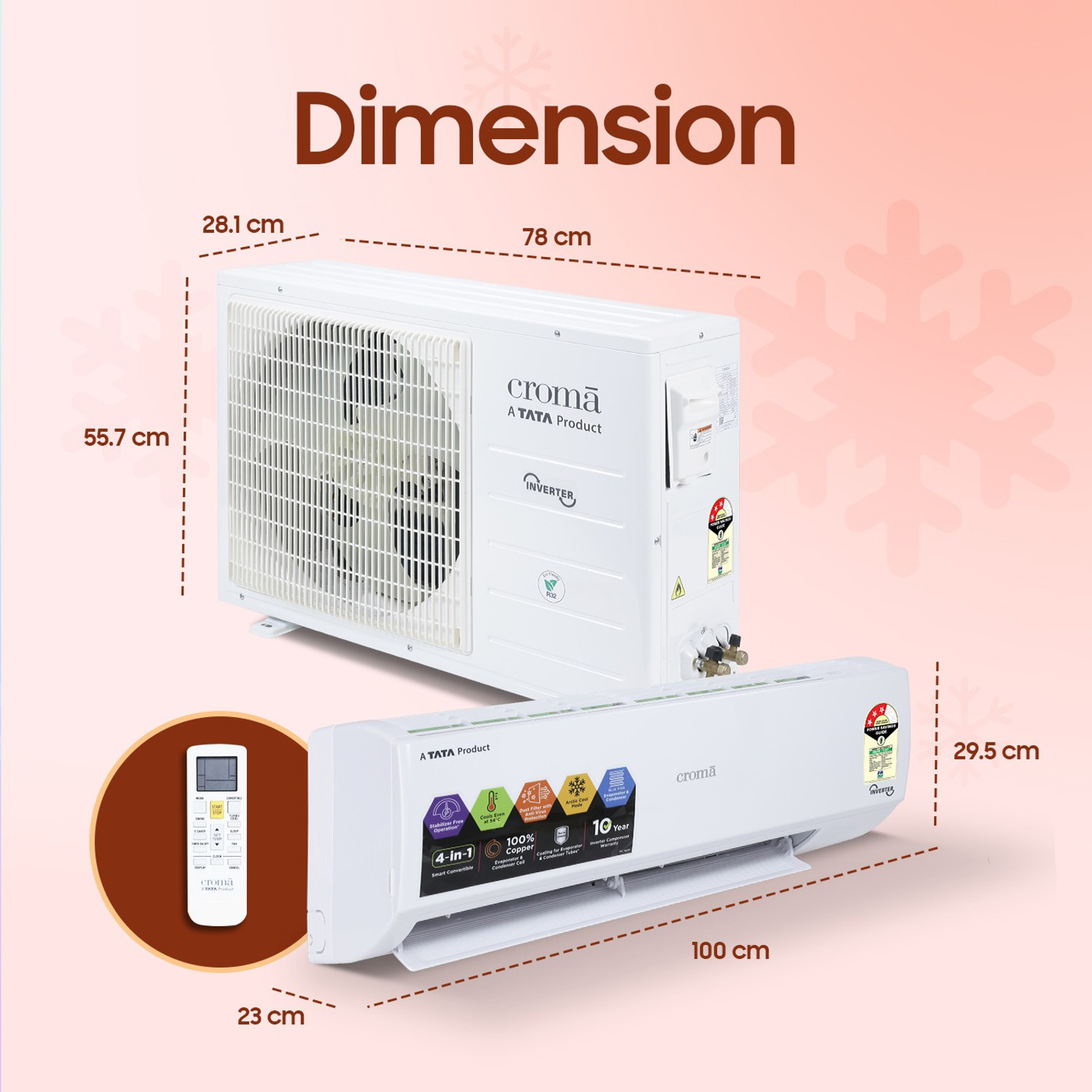 Image of Croma 2022 Model 2 Ton 3 Star Split Inverter 4-in-1 Smart Convertible AC