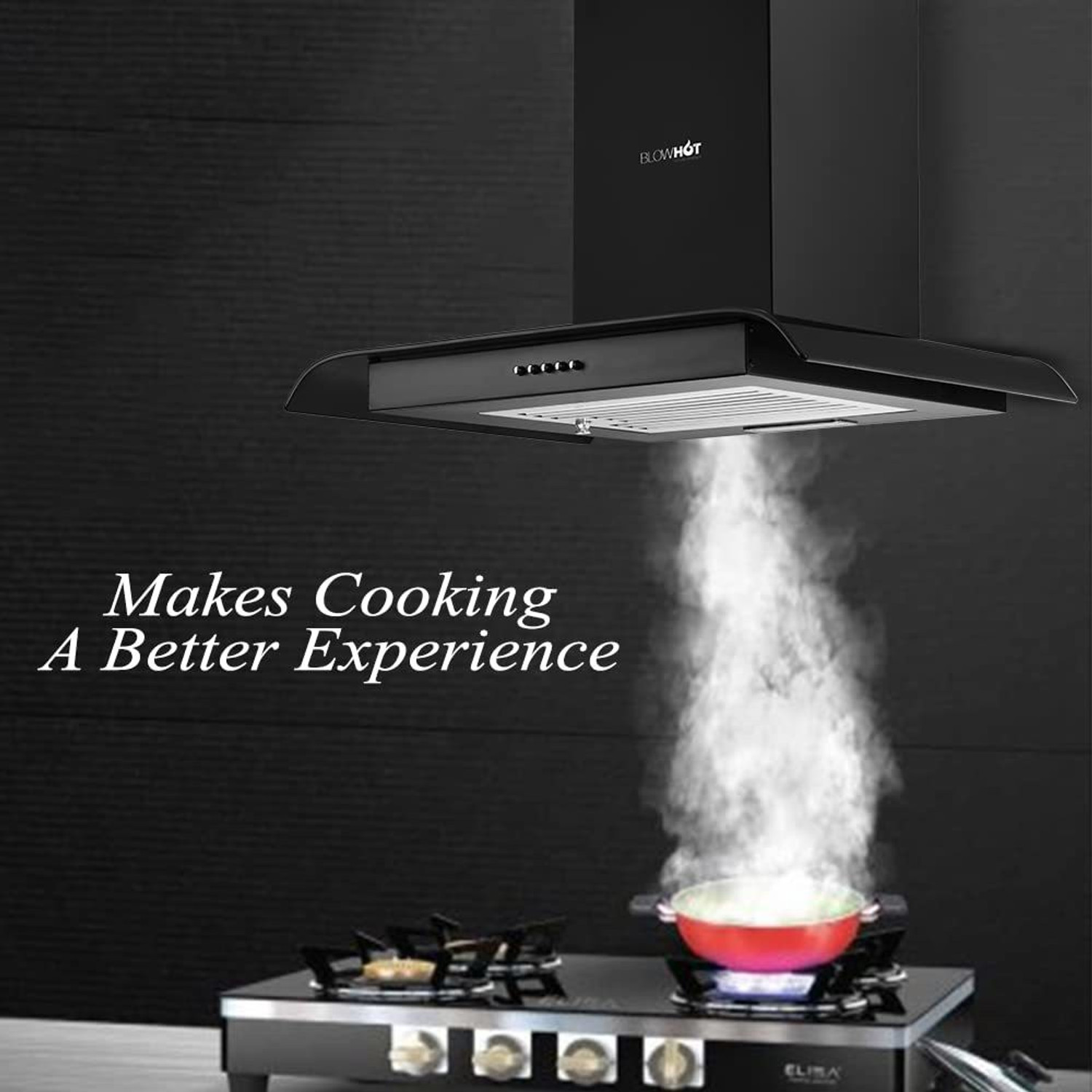 Image of BLOWHOT 60cm Spectra Chimney 800m3 /h Suction Power, Baffle Filter For Modular Kitchen Wall Mounted Black 800 CMH Chimney