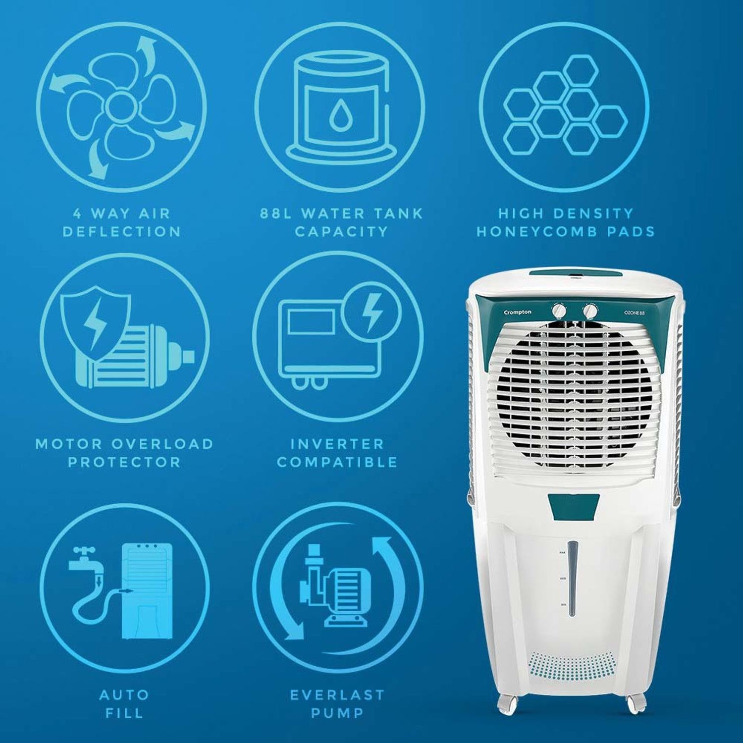 Image of Crompton 88 L Desert Air Cooler with Honeycomb Cooling Pad