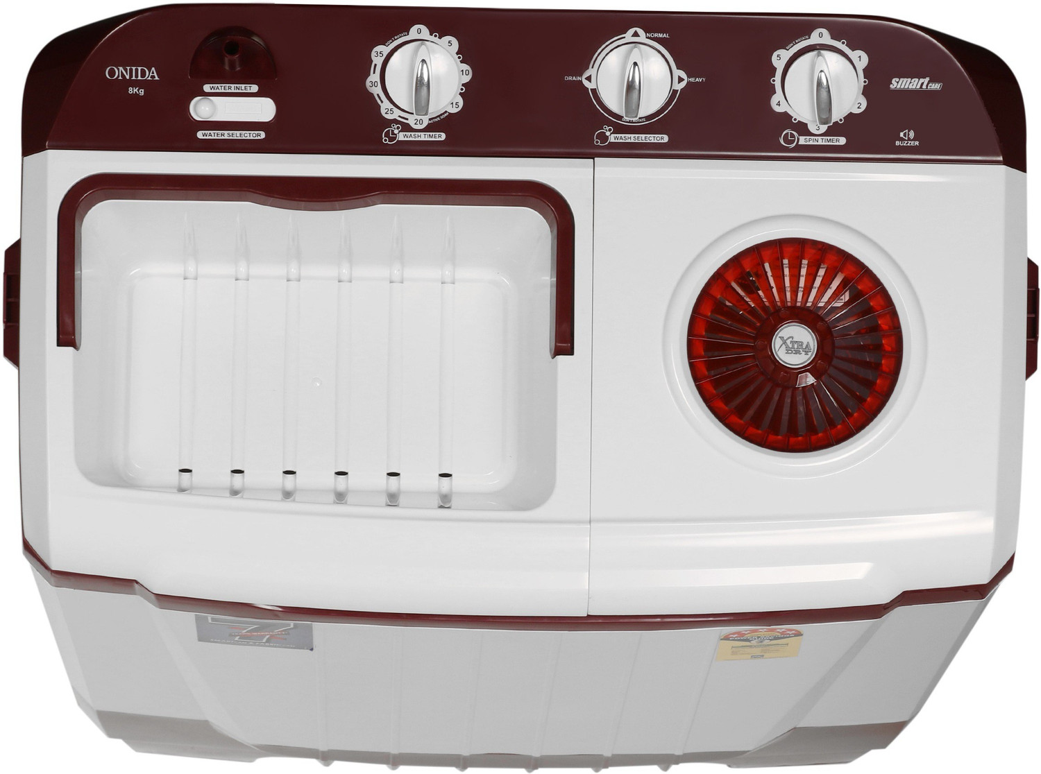 Image of ONIDA 8 kg 5 star and In-built Basket Semi Automatic Top Load Washing Machine Red, White