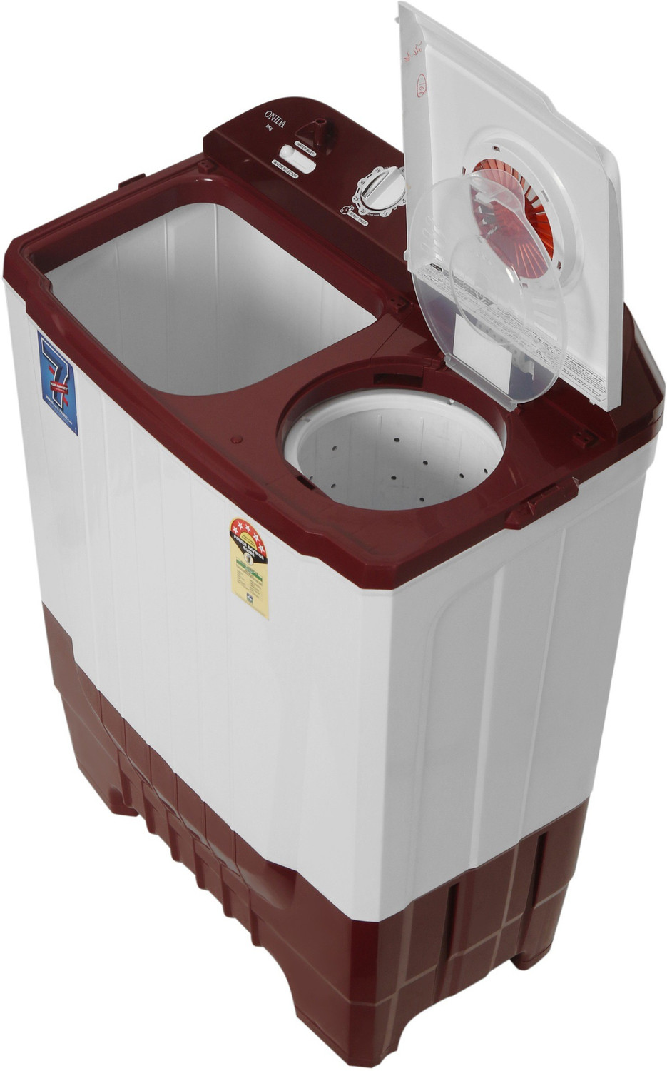 Image of ONIDA 8 kg 5 star and In-built Basket Semi Automatic Top Load Washing Machine Red, White